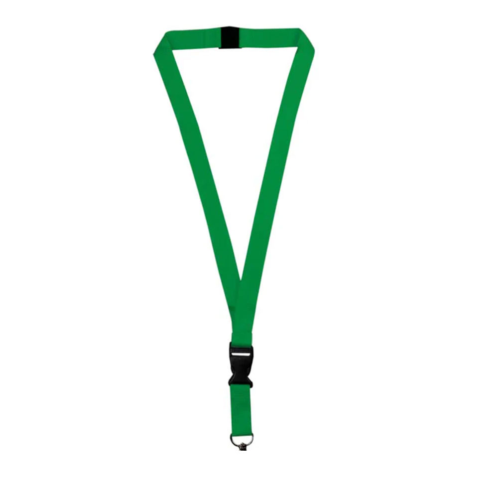 Lanyard With Buckle Metal Hook And Safety Clip Green