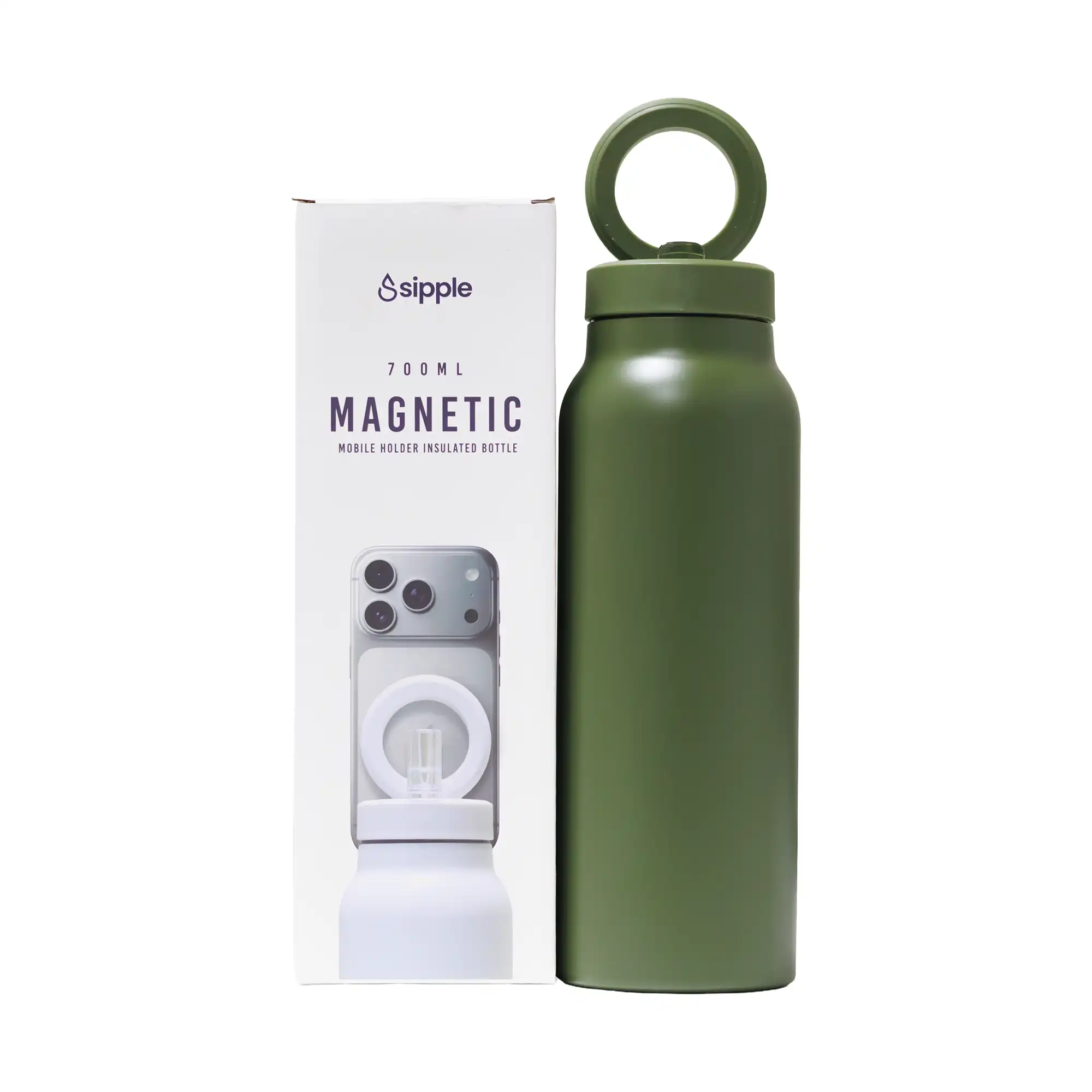 Magnetic insulated water bottle with phone holder in multiple colors