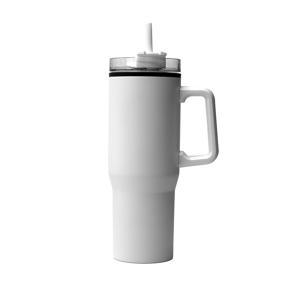 White Tumbler with Straw and Handle