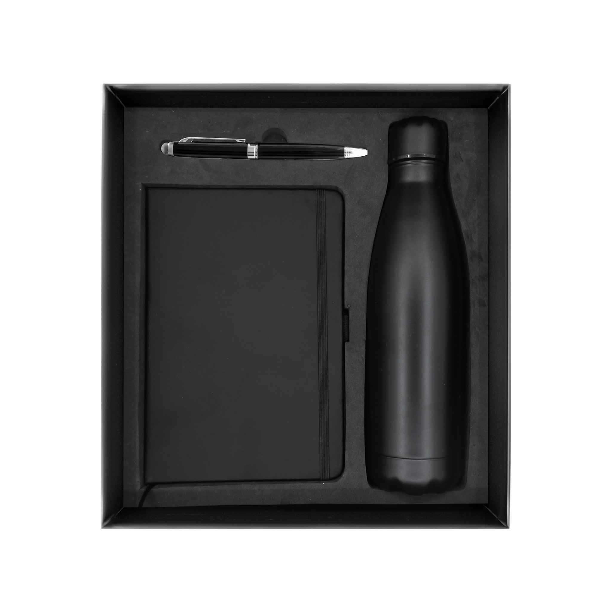 Promotional Giftset with Black Notebook pen and InsulatedBottle