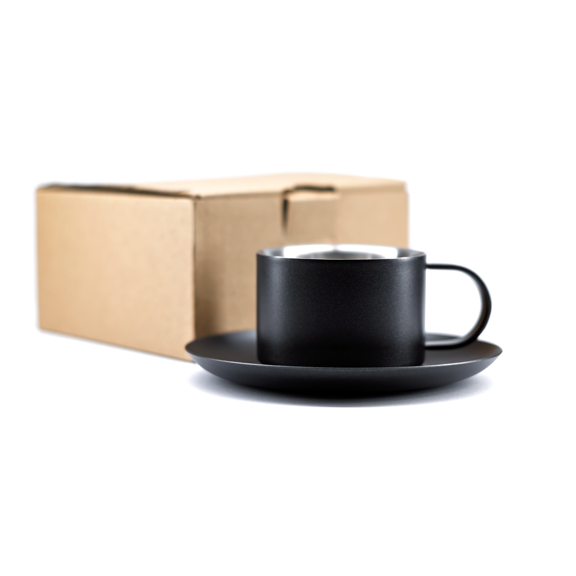 Black Coated Stainless Steel Cup & Saucer Set – 80ml