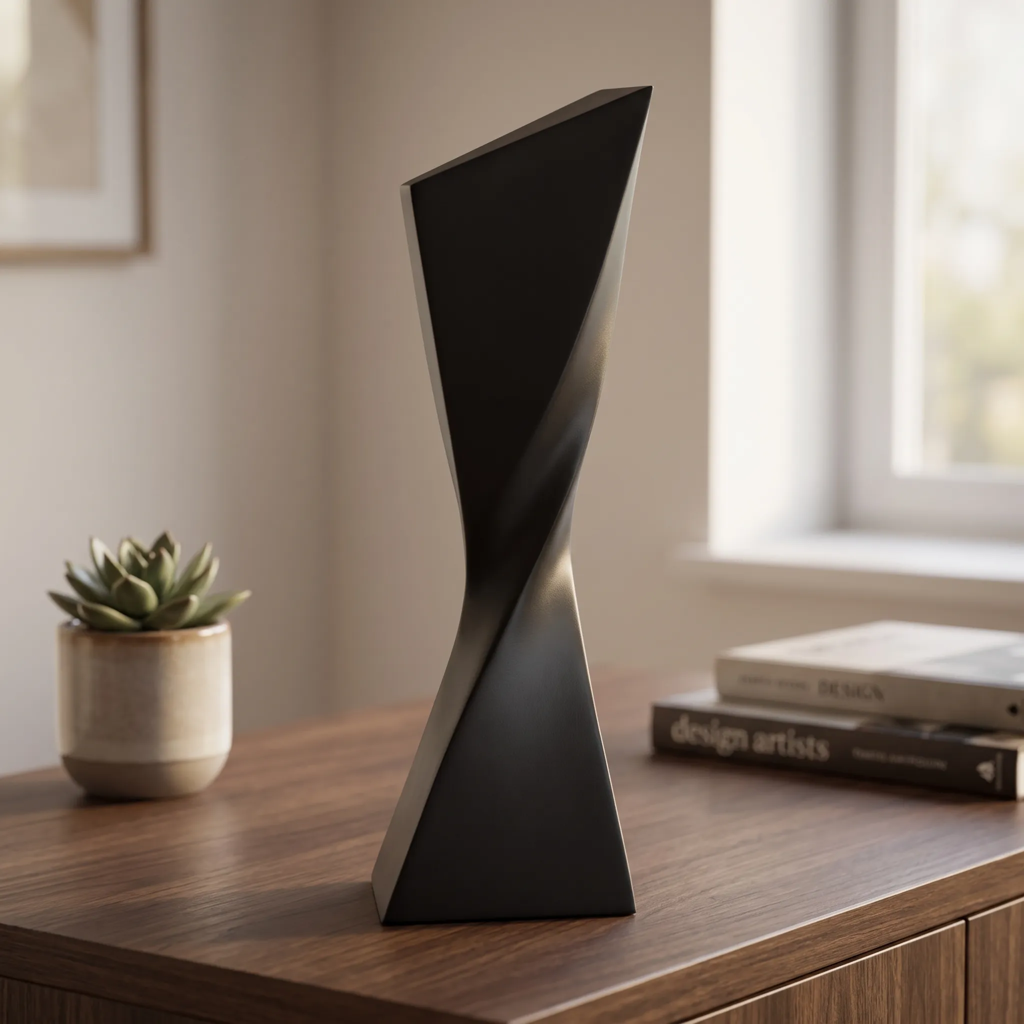 Matte black Blade Twist Resin Award Black with sharp angled top