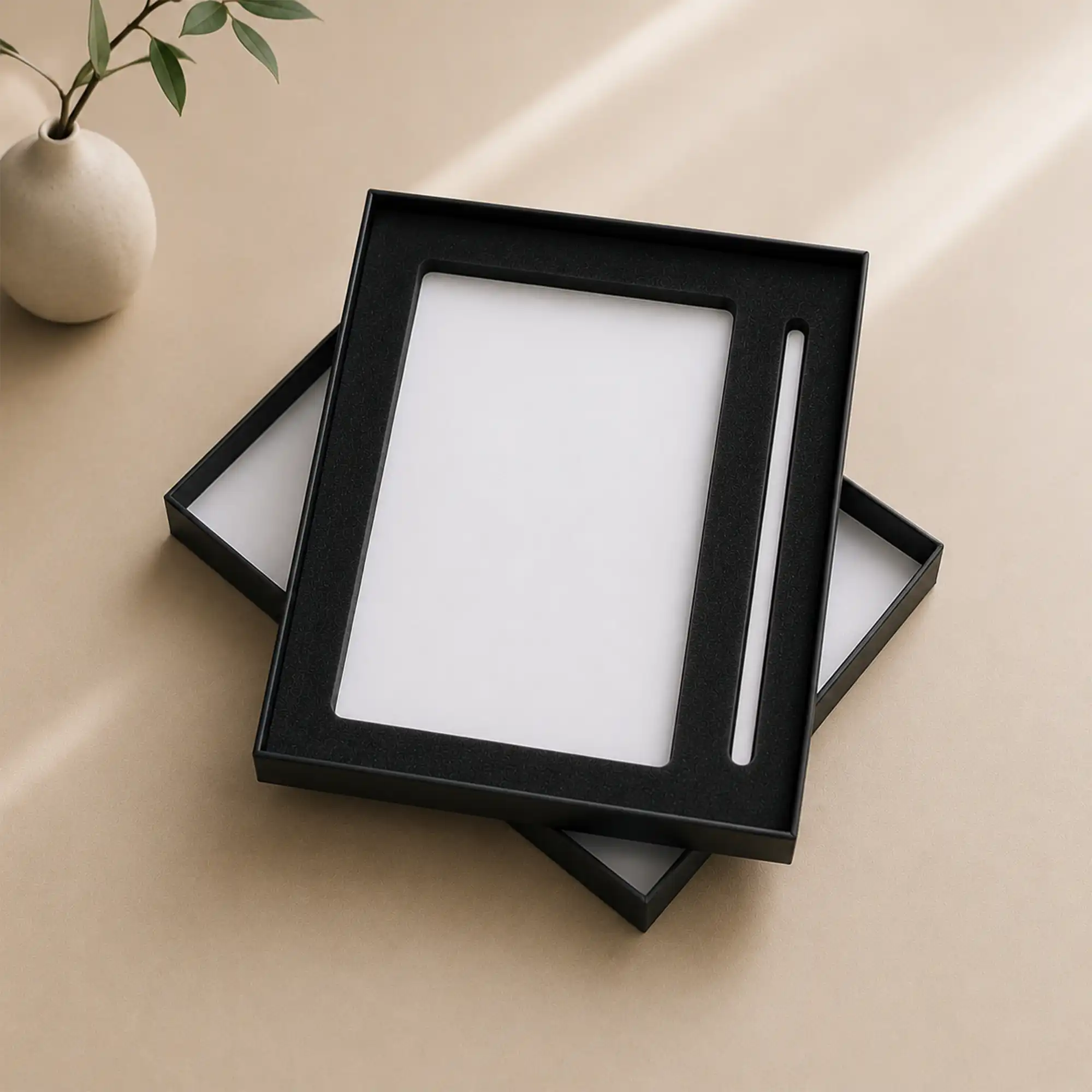 Black Gift Box with Pen Notebook and Foam