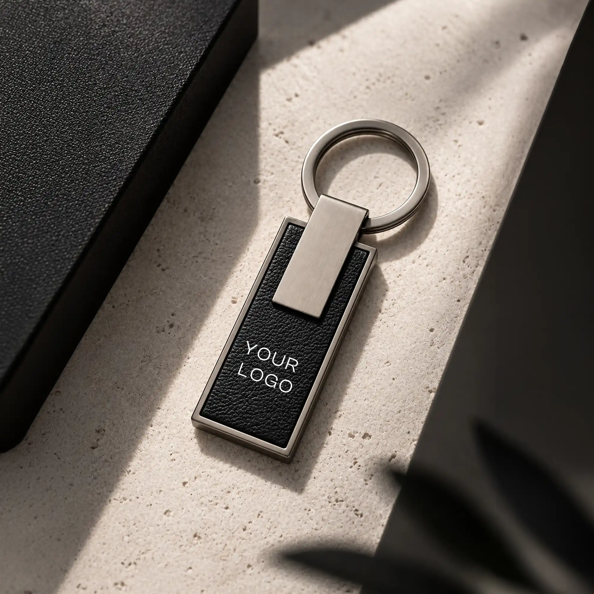 Gunmetal PU Strap Keychain Black