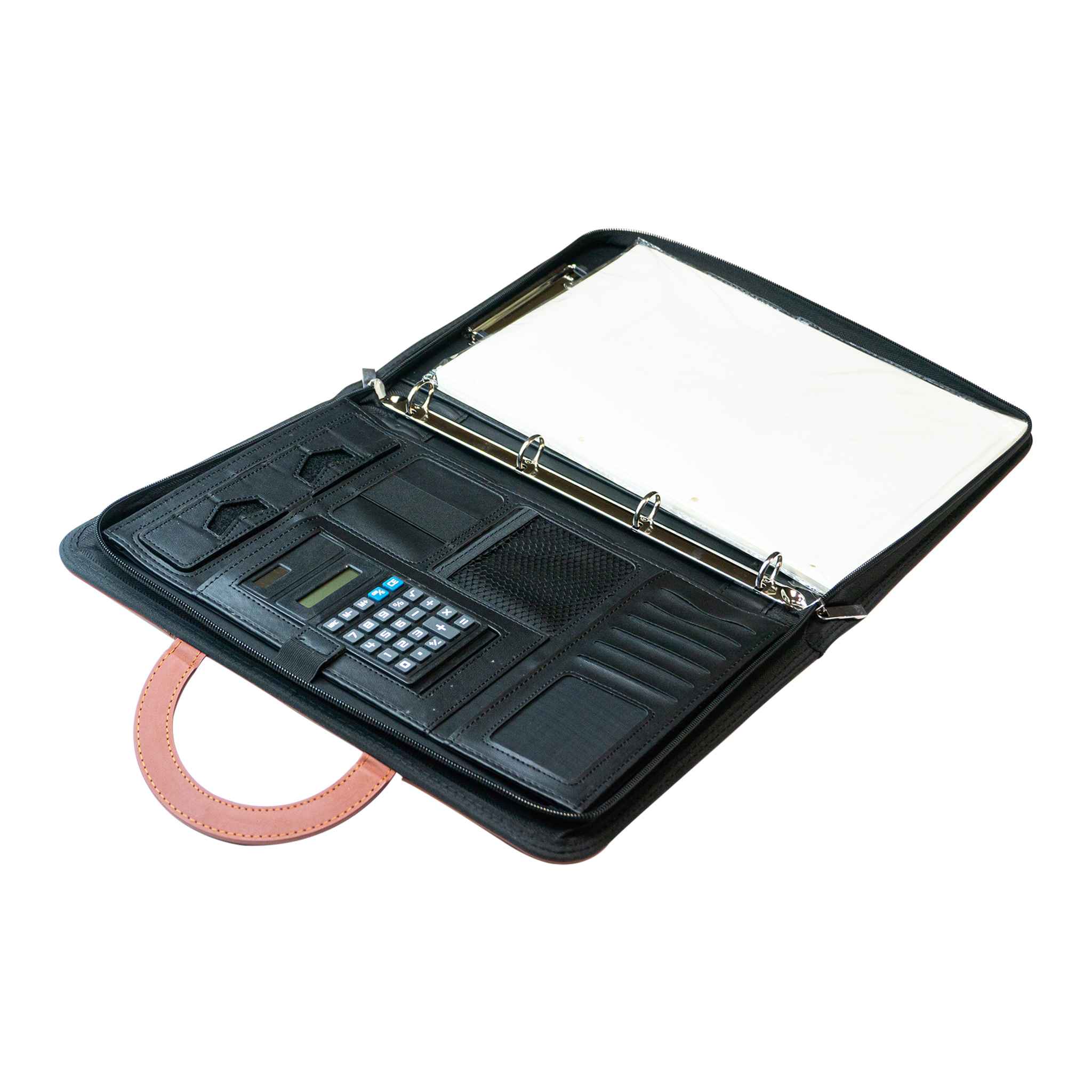 Portfolio with zipper and handle Brown
