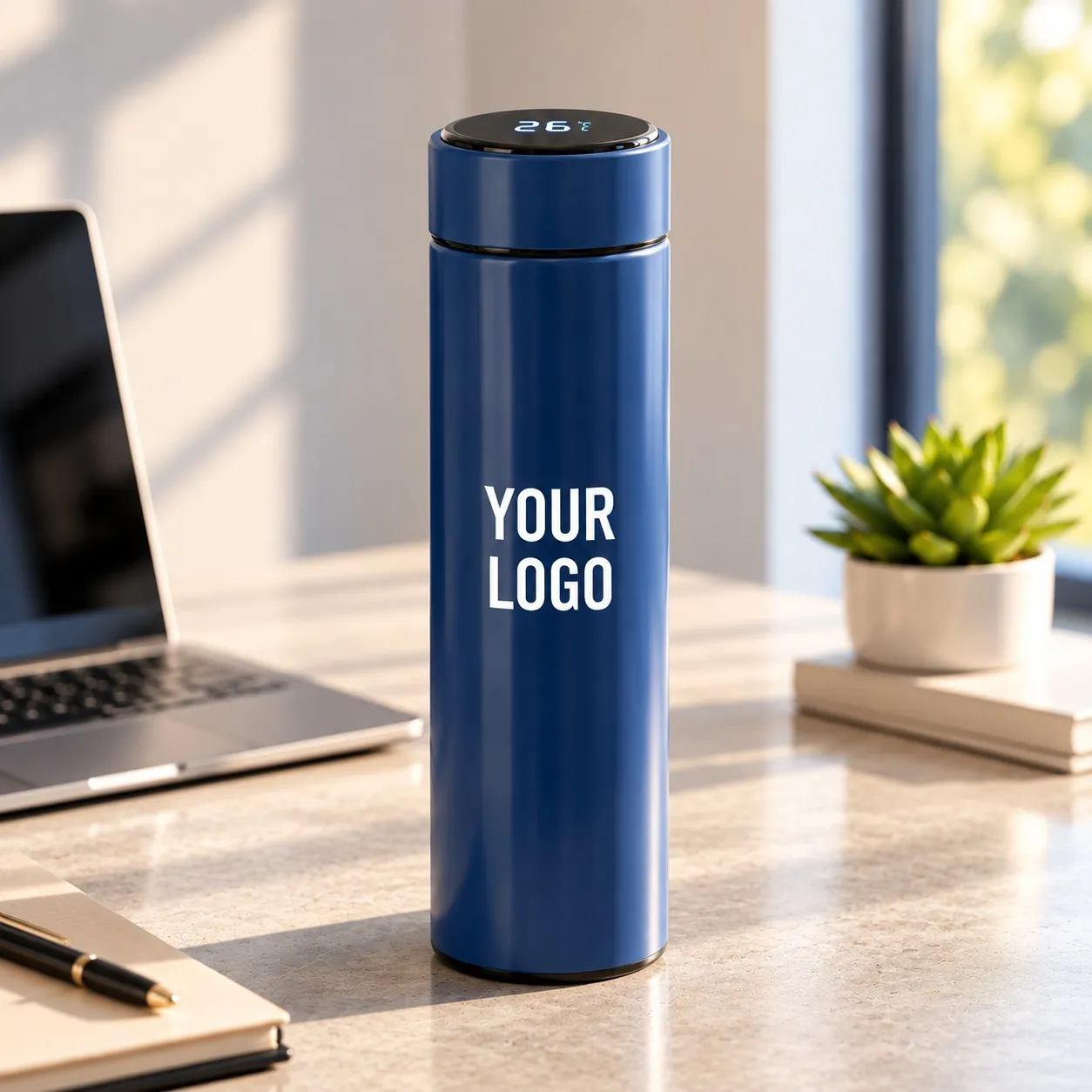 Smart LED Temperature Display Bottle – Navy Blue
