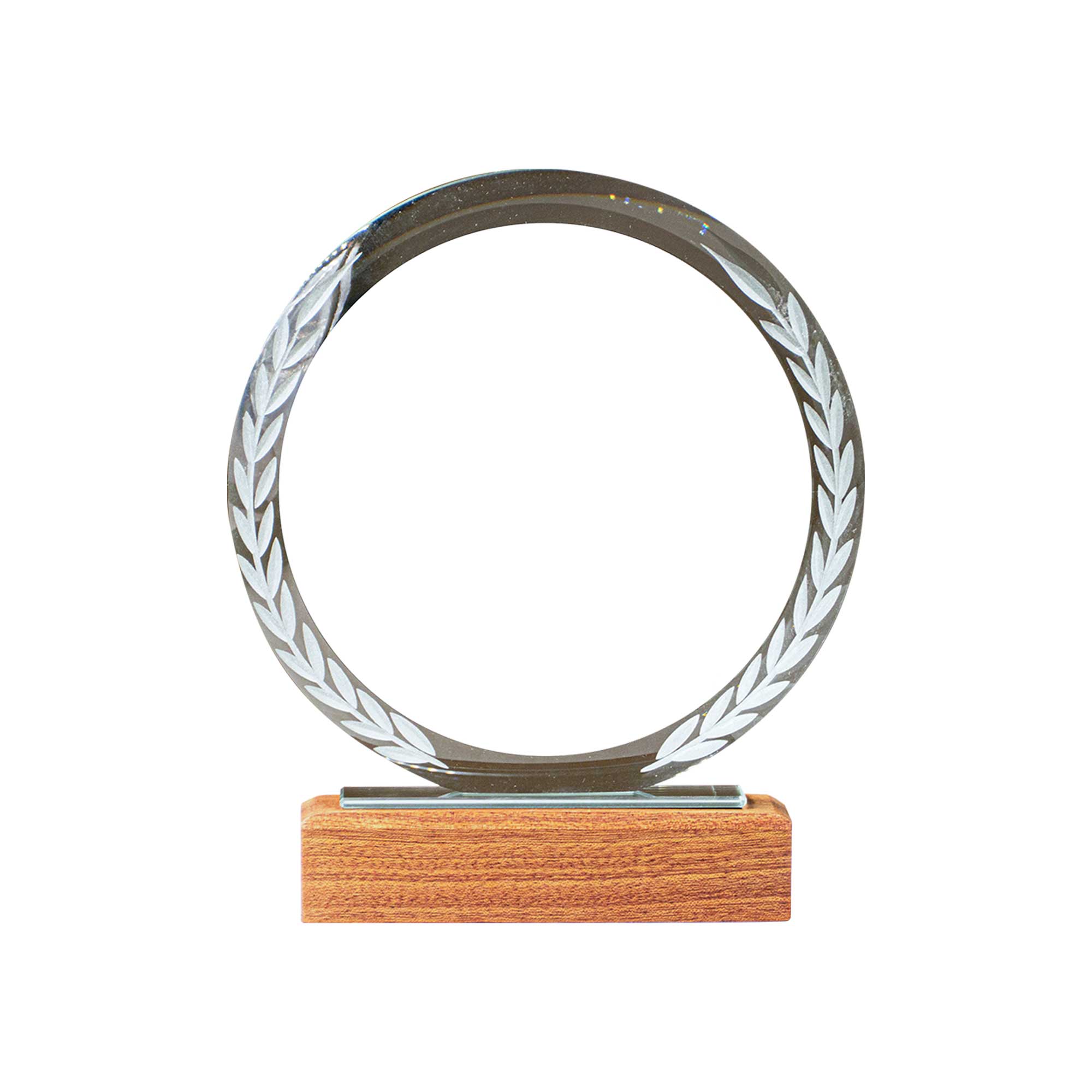 Round Crystal Trophy With Wooden Base