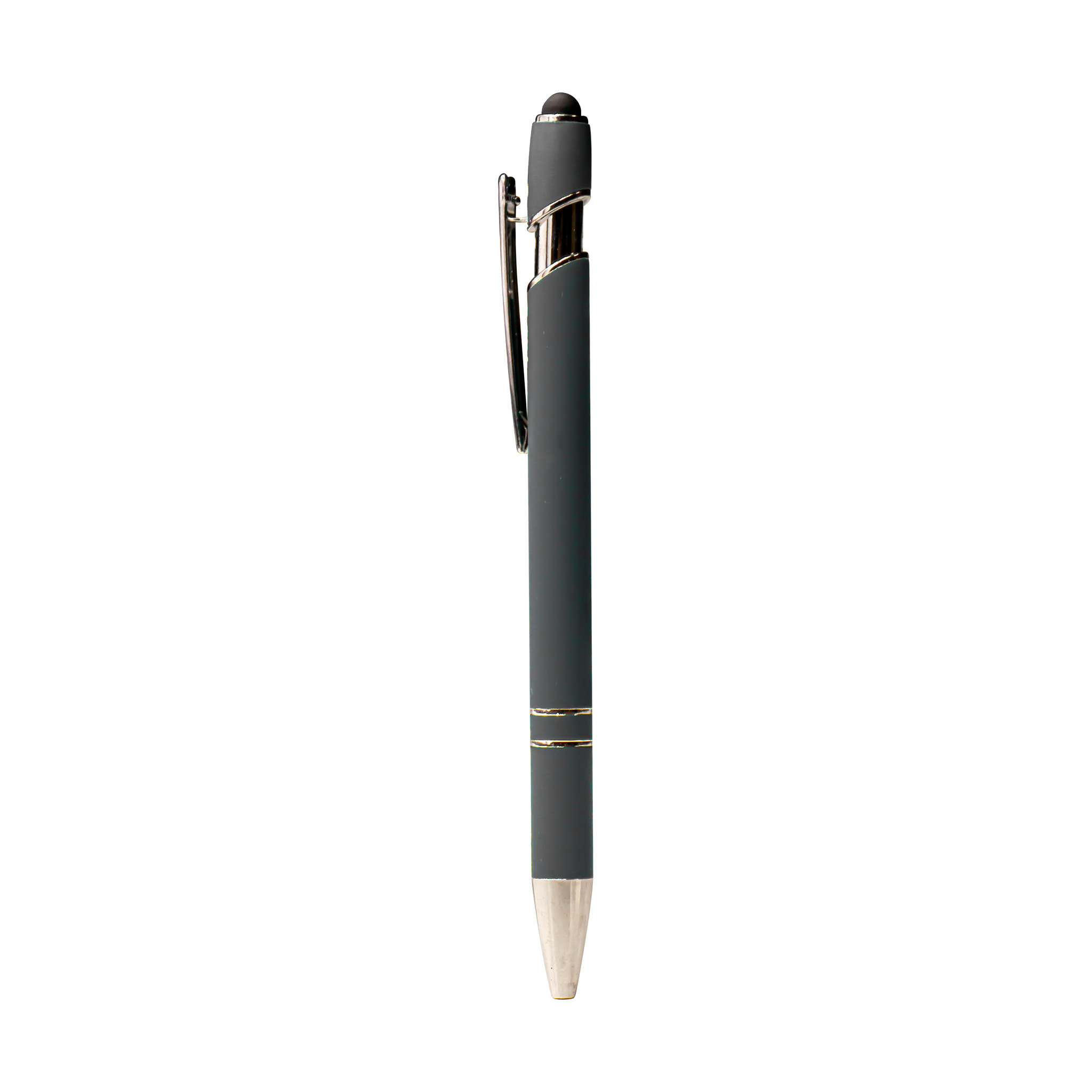 Metal Pen With Silver Ring And Stylus Gray