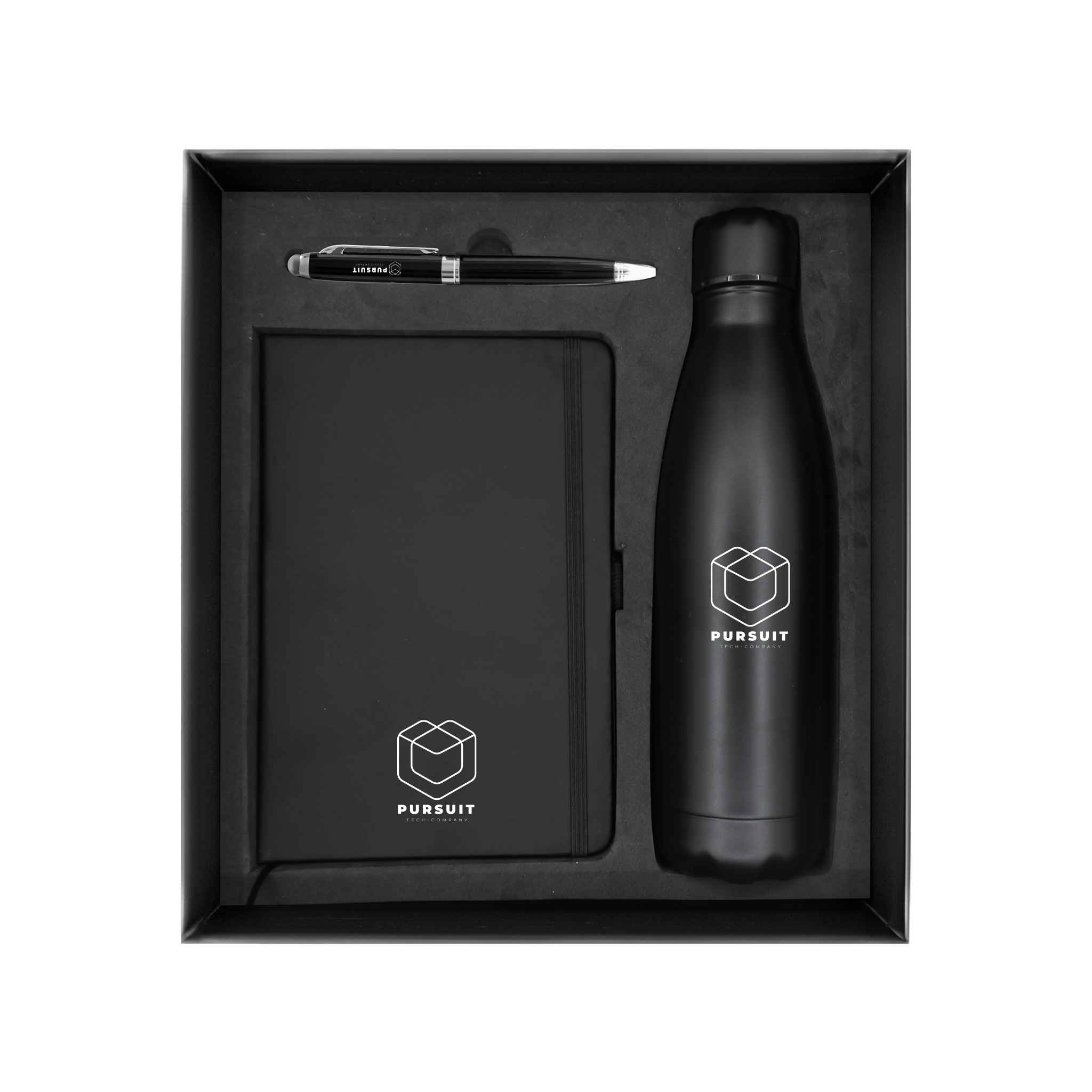 Promotional Giftset with Black Notebook pen and InsulatedBottle 