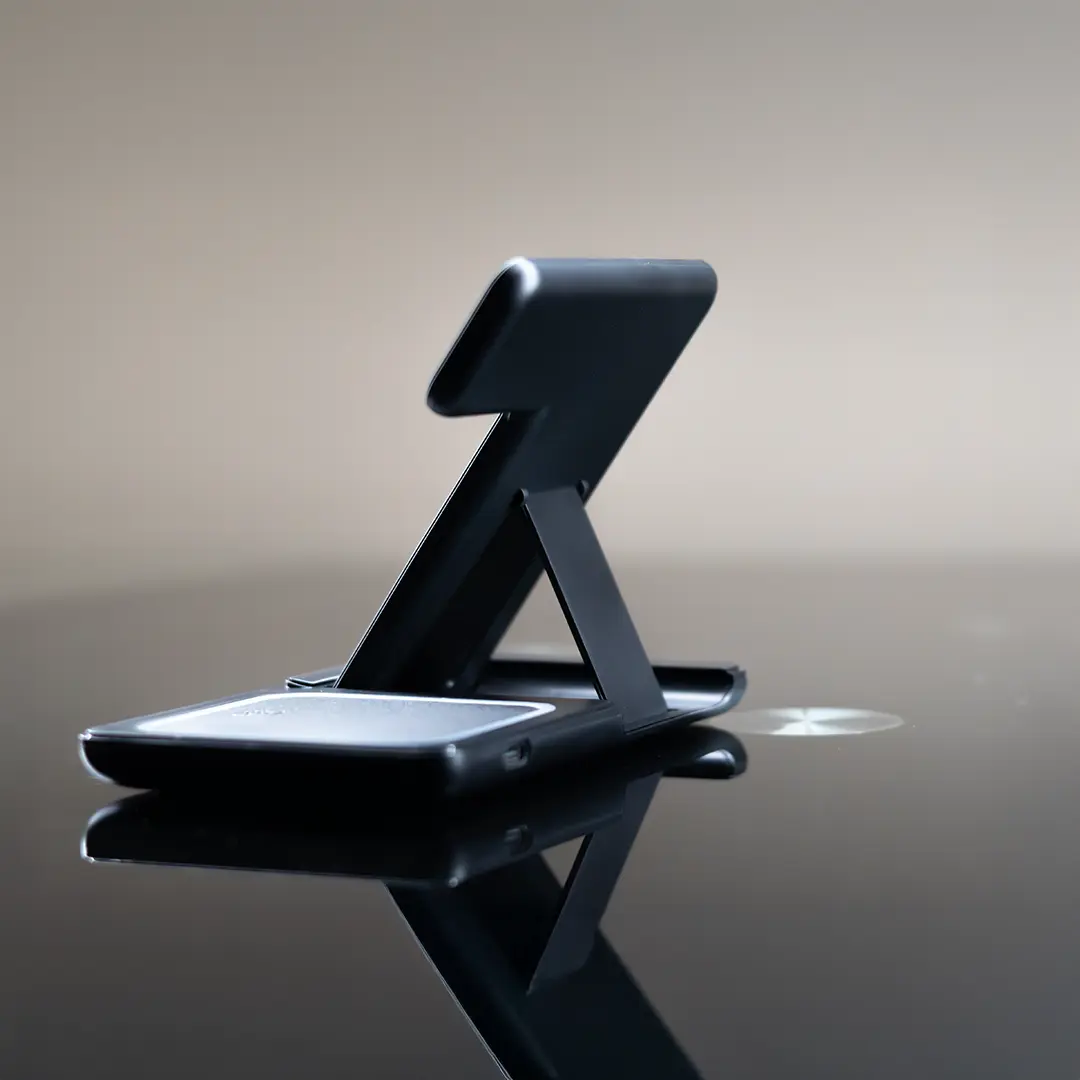 3-in-1 Wireless Charging Station with LightUp Logo - Black Foldable Design