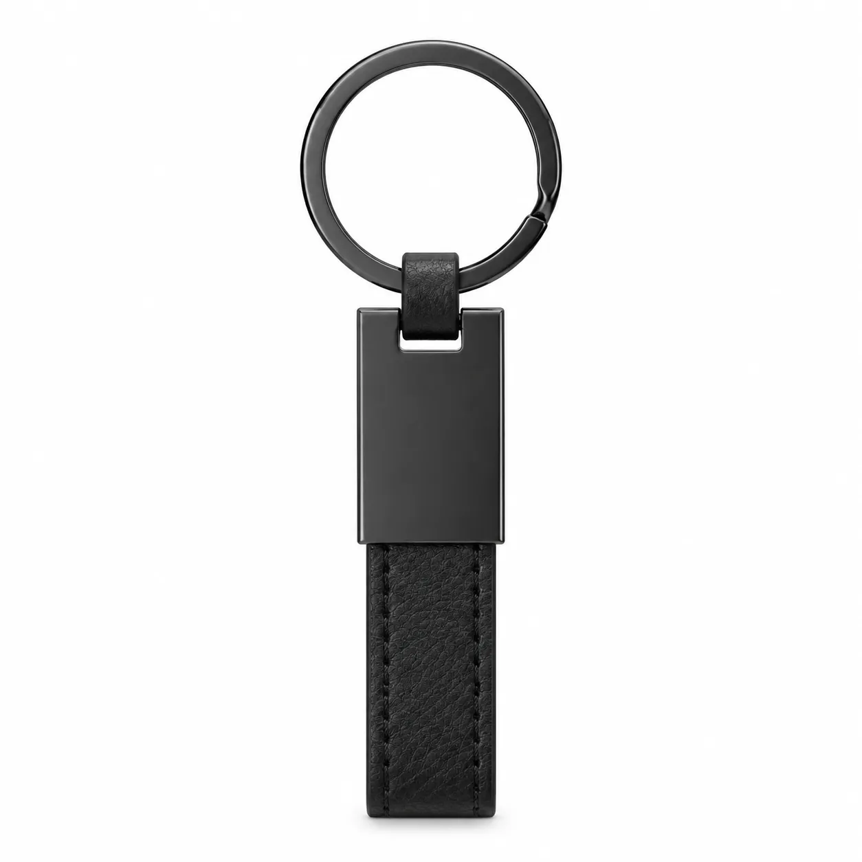 Matte black tag keychain with black PU leather strap