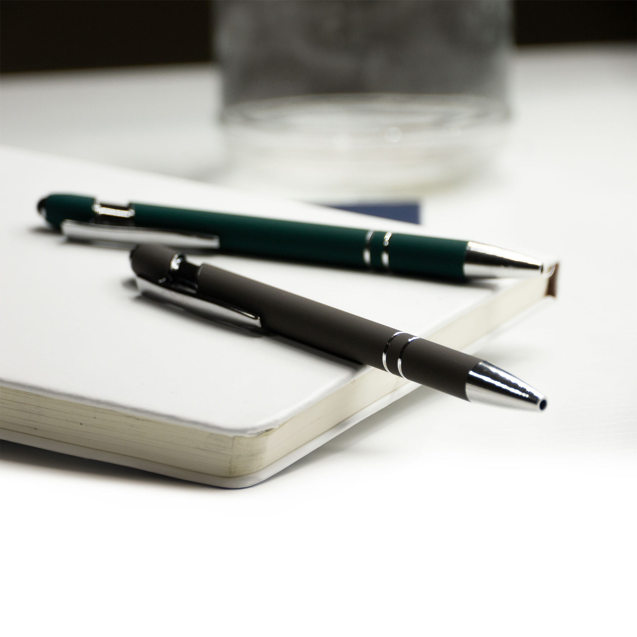 Metal Pen With Silver Ring And Stylus Gray