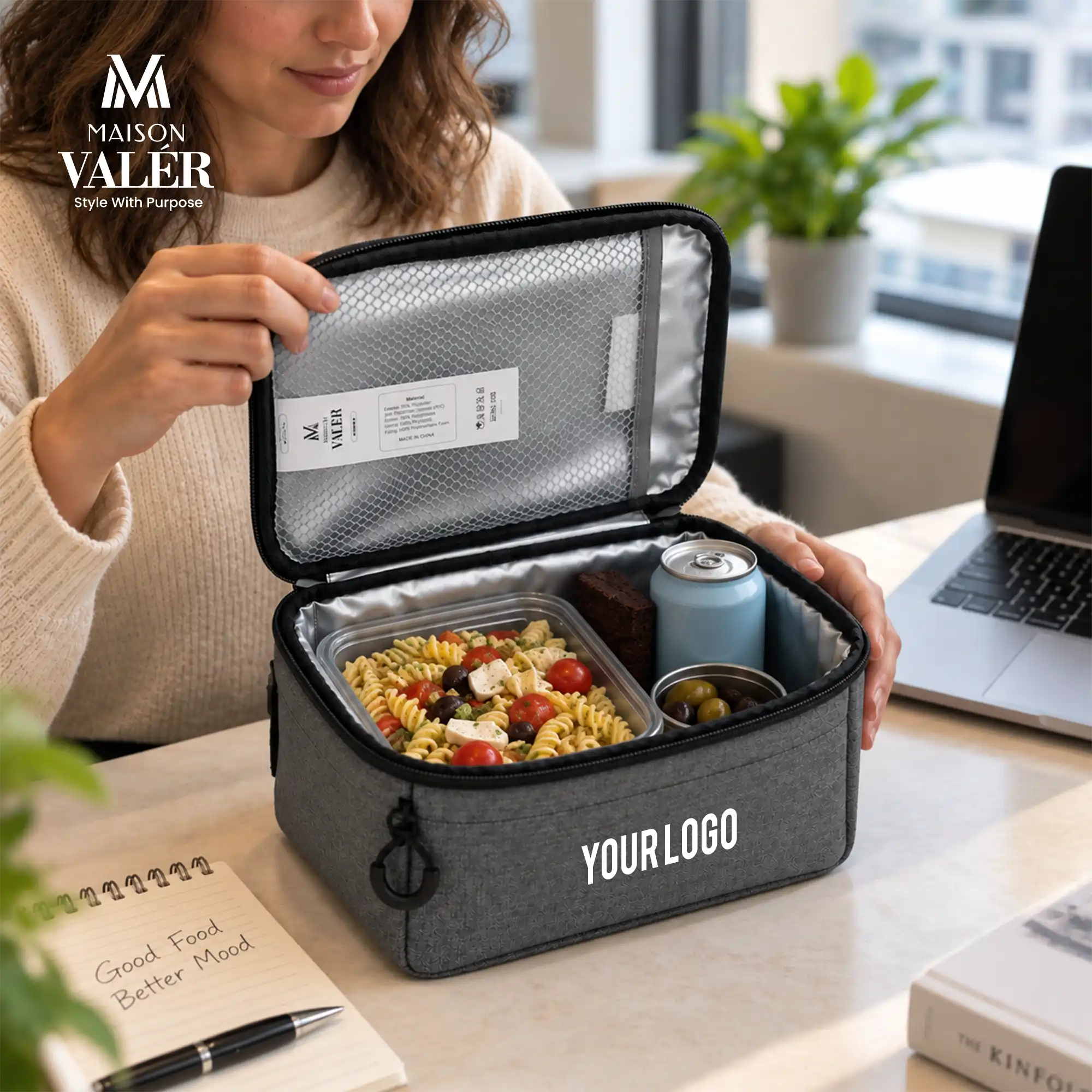 Maison Valér Carvo insulated lunch cooler bag in heather grey, front view
