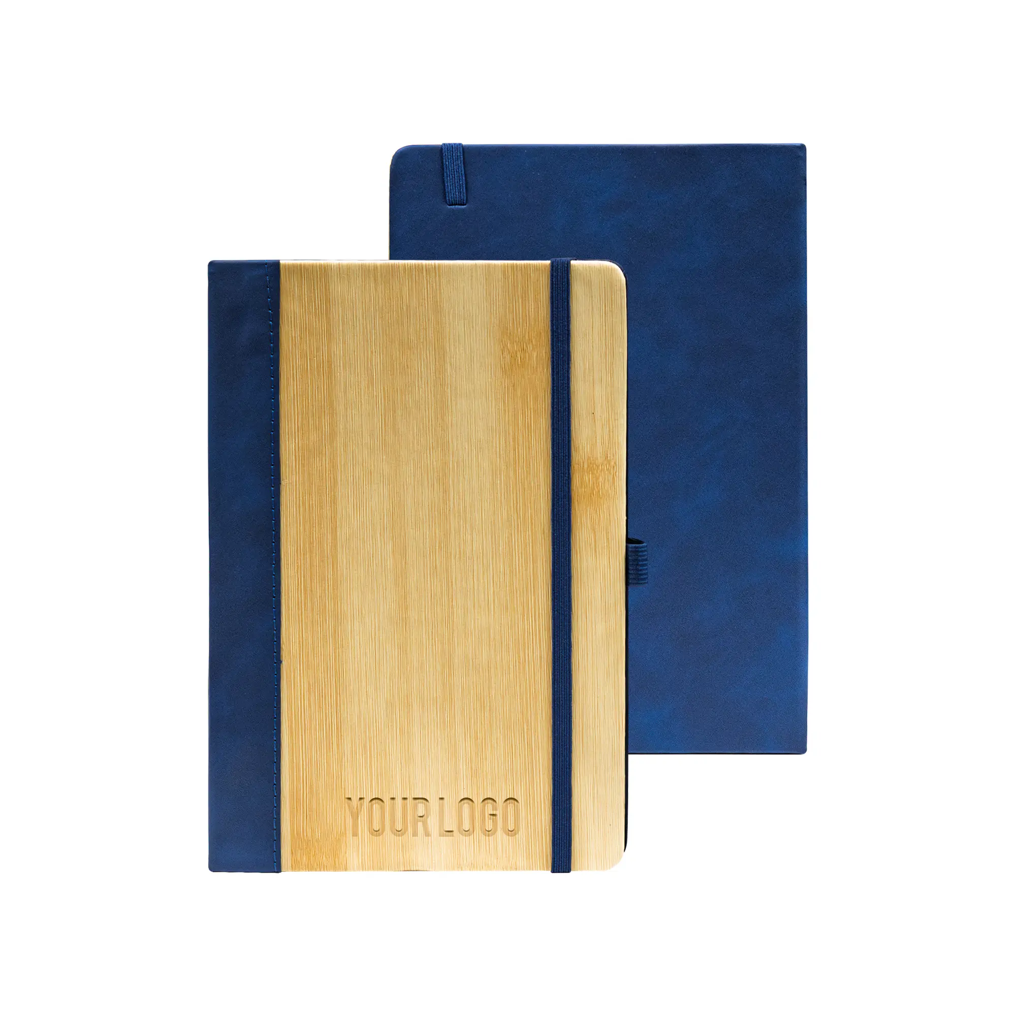 Promotional PU Notebook with Bamboo Finish Blue