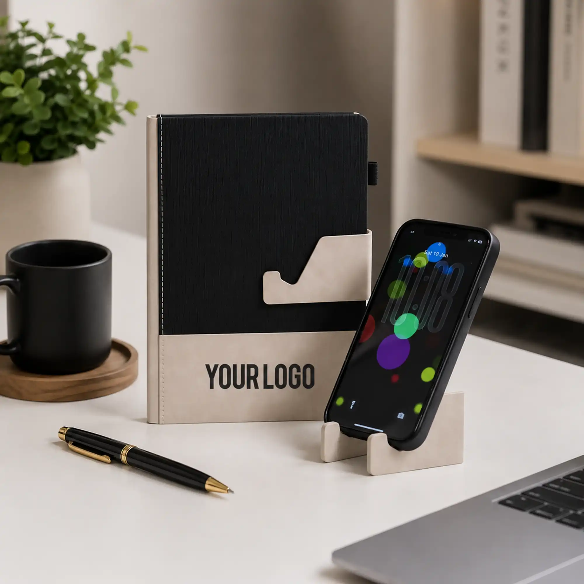 Dual Tone A5 Black Notebook with Detachable Mobile Stand