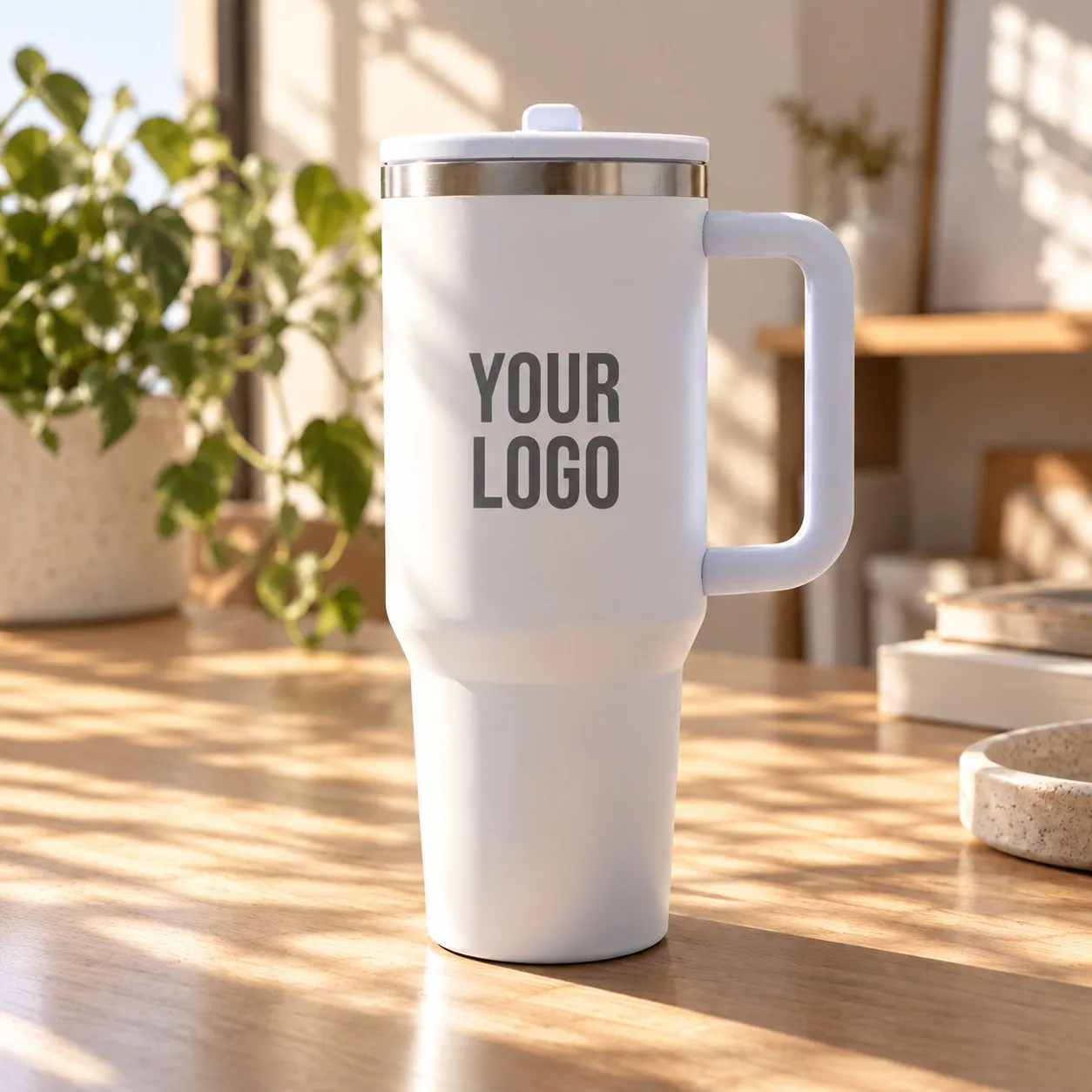 Double Walled Tumbler With Handle And Flip Straw