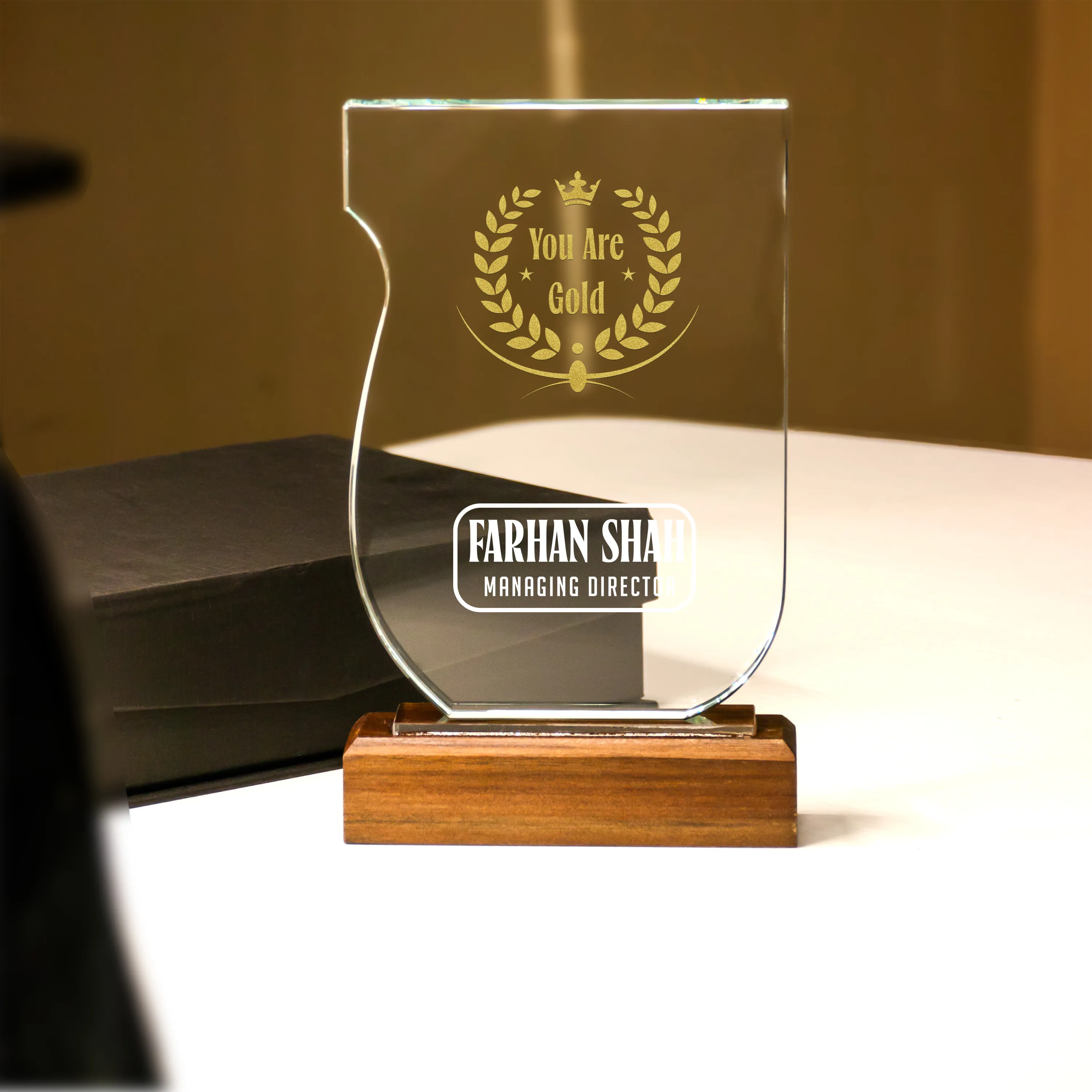 Crystal Award With Wooden Base