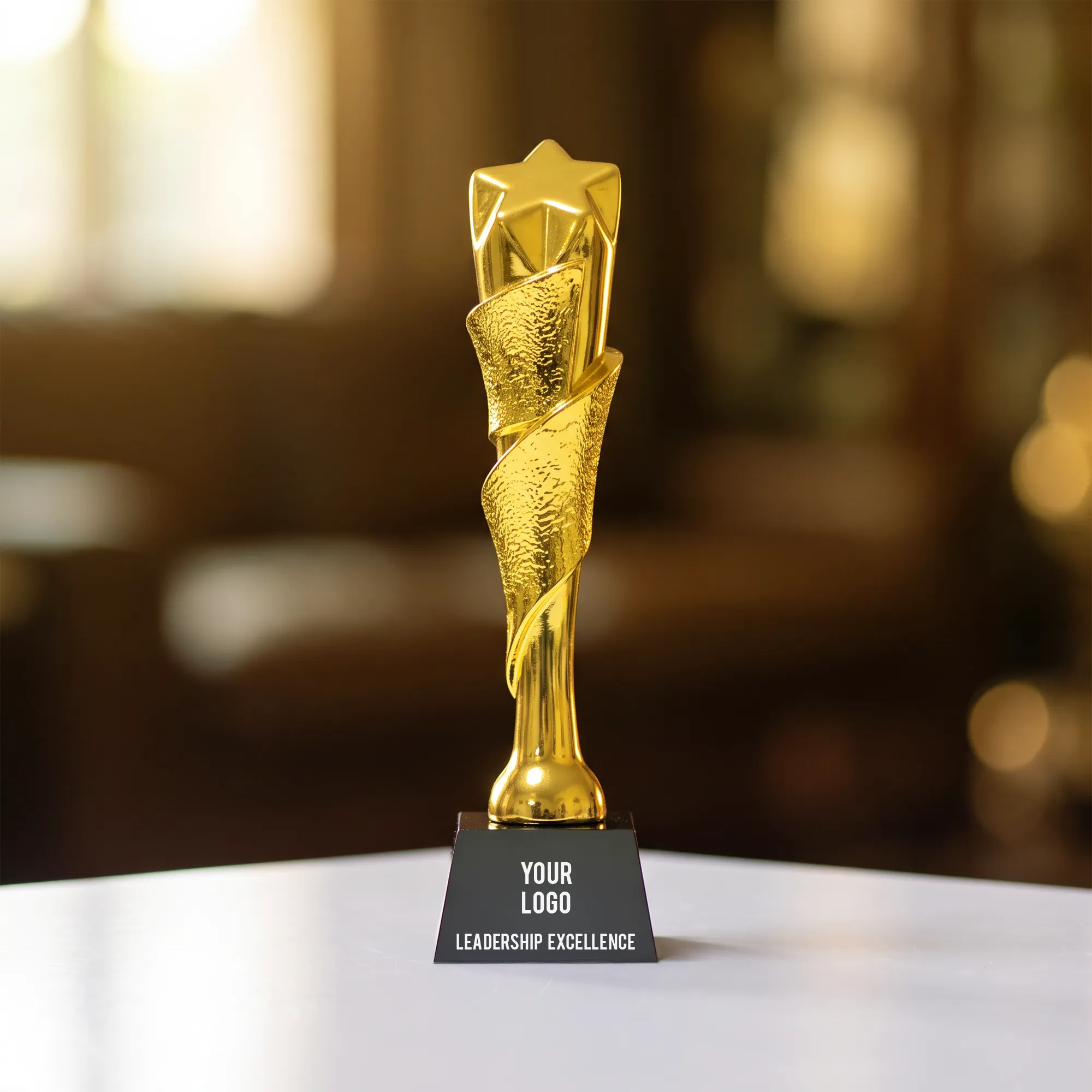 Award Trophy  Star edges joint slanted full gold with black base