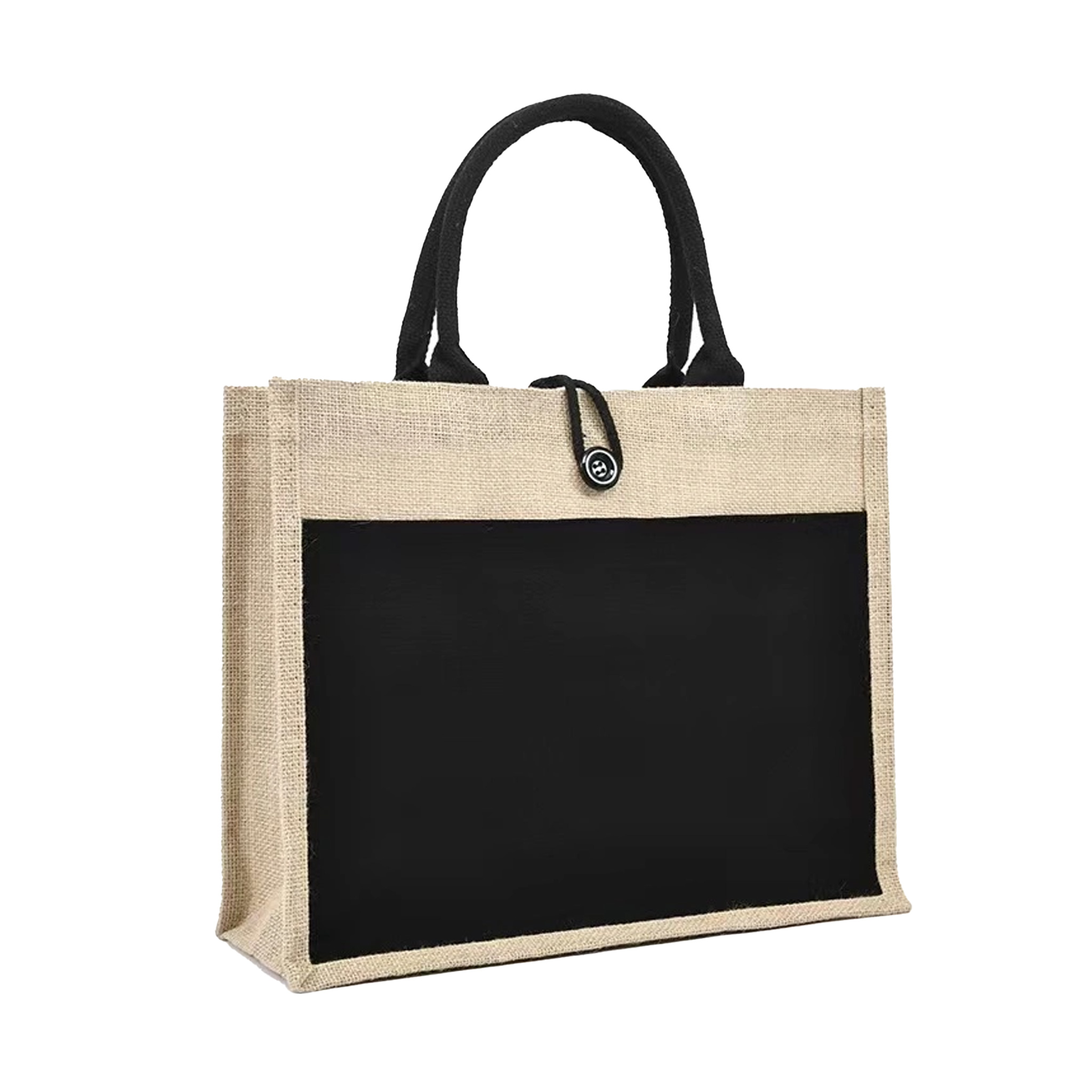 Jute Bag with Canvas Pocket BLACK