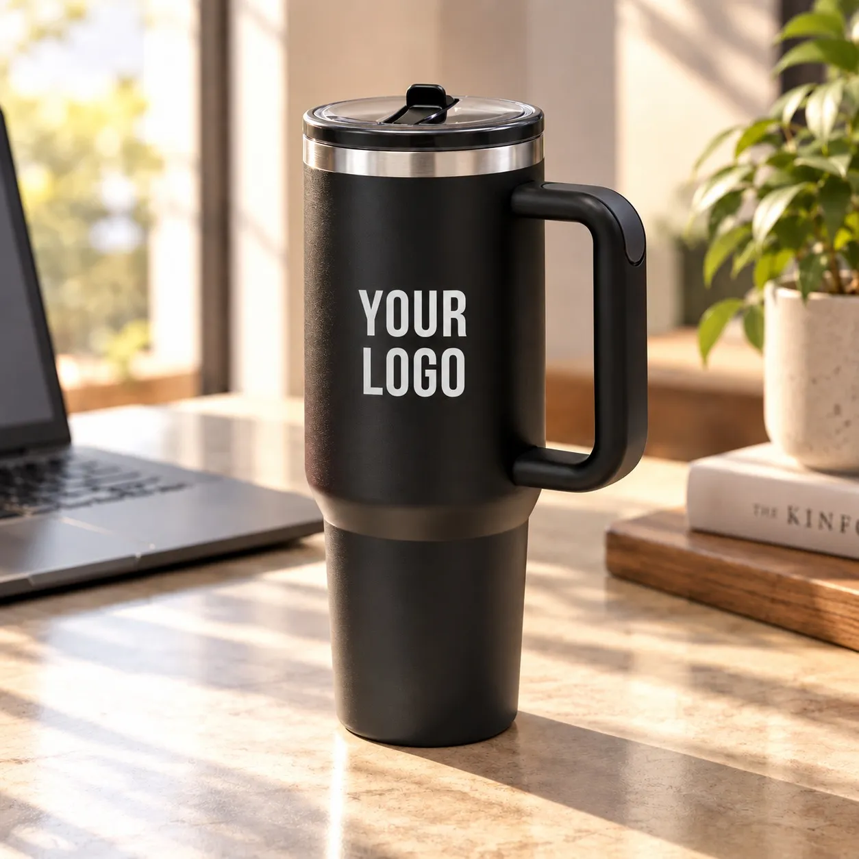 Double Walled Tumbler With Handle And Flip Straw