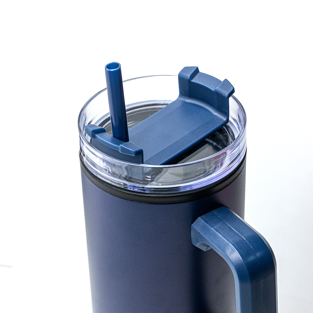 Blue Tumbler with Straw and Handle