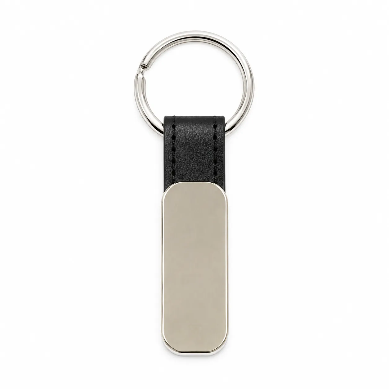 Silver Tag Leather Strap Keychain