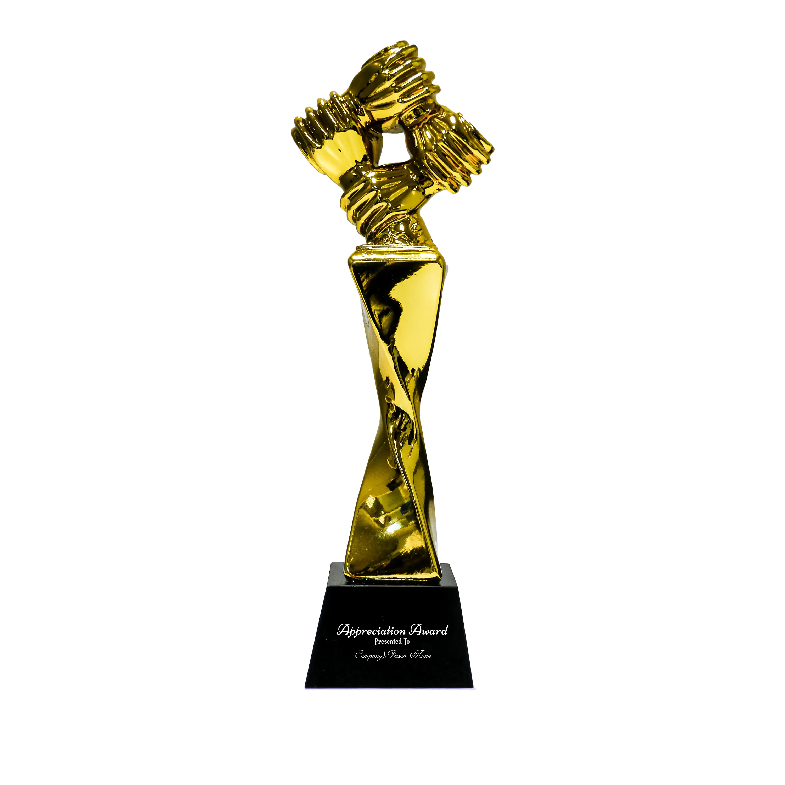 Award Trophy Hand Holding  full gold with black base