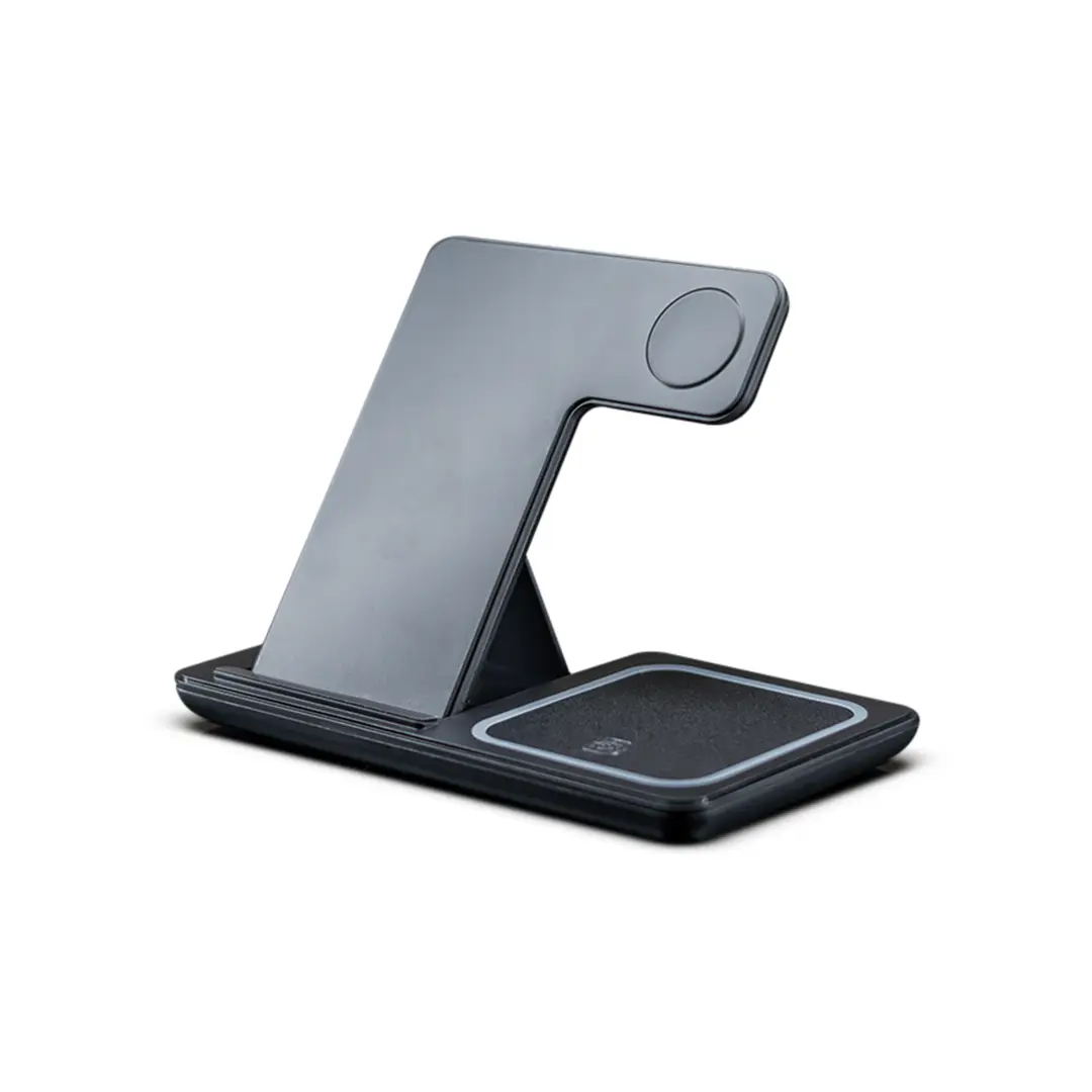 3-in-1 Wireless Charging Station with LightUp Logo - Black Foldable Design