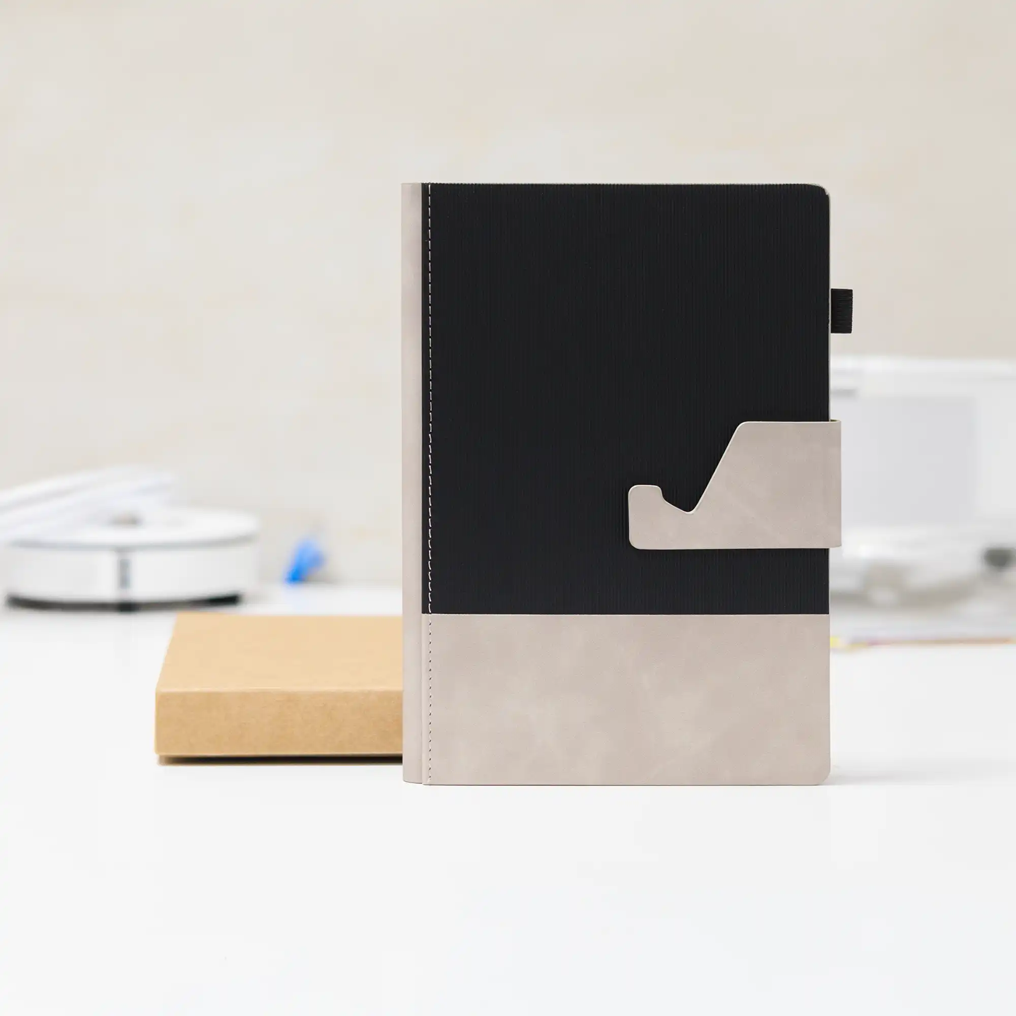 Dual Tone A5 Black Notebook with Detachable Mobile Stand