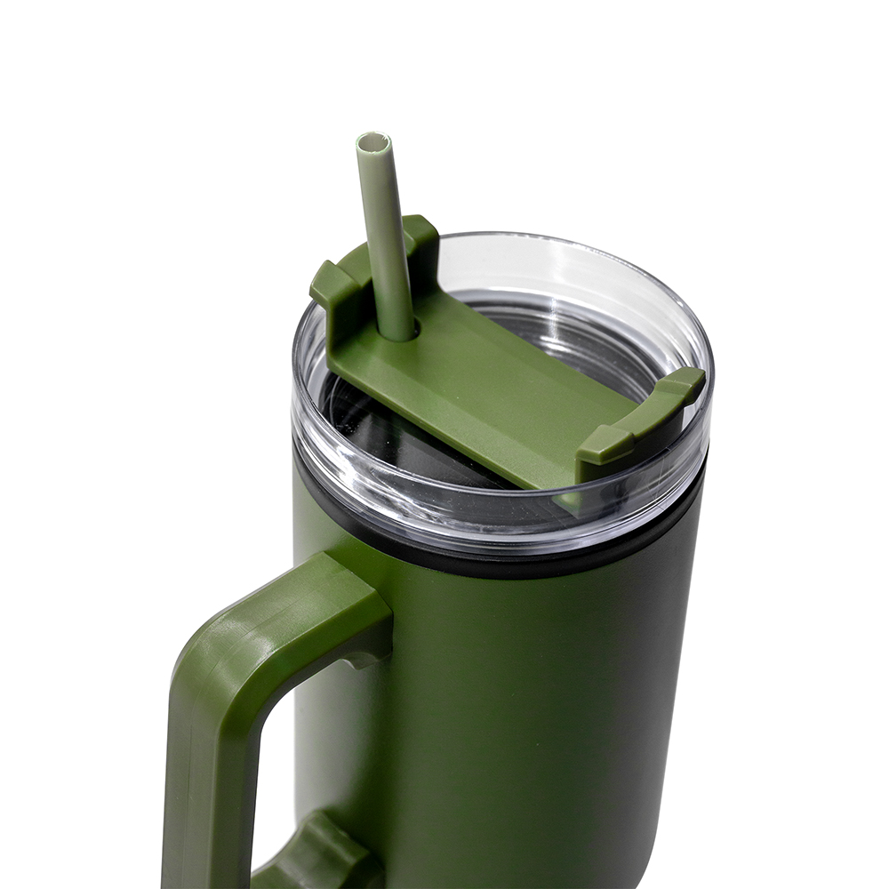 Green Tumbler with Straw and Handle