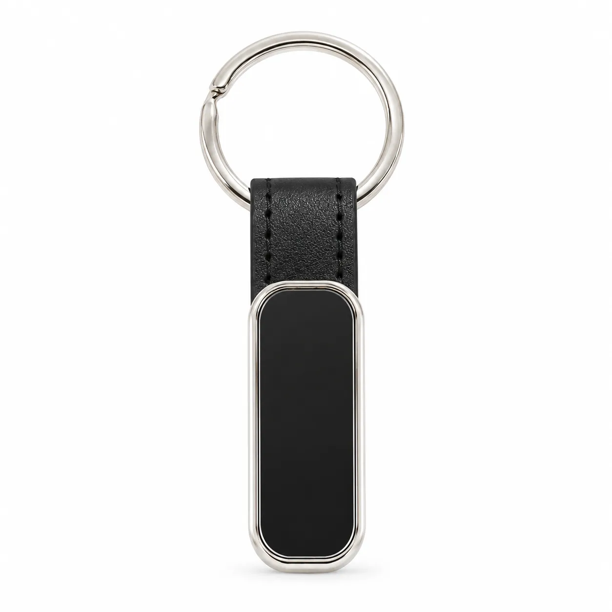 Silver Tag Leather Strap Keychain