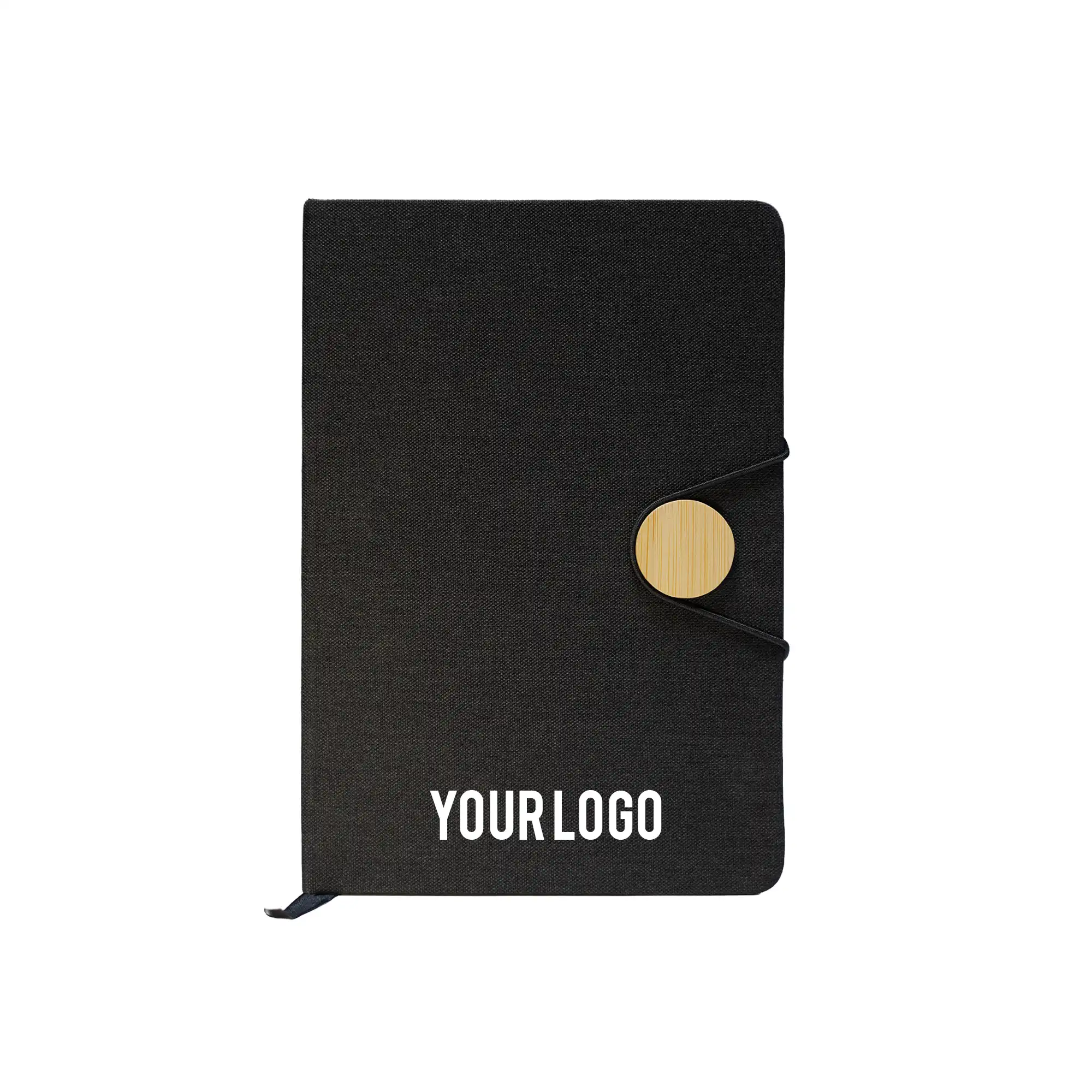 RPET + Bamboo Button Notebook – Dual-Tone Executive Journal Black