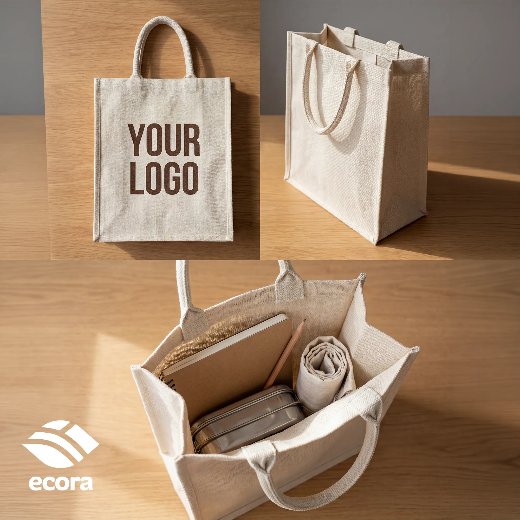 Ethorix laminated canvas tote with a sample corporate logo printed on the front panel