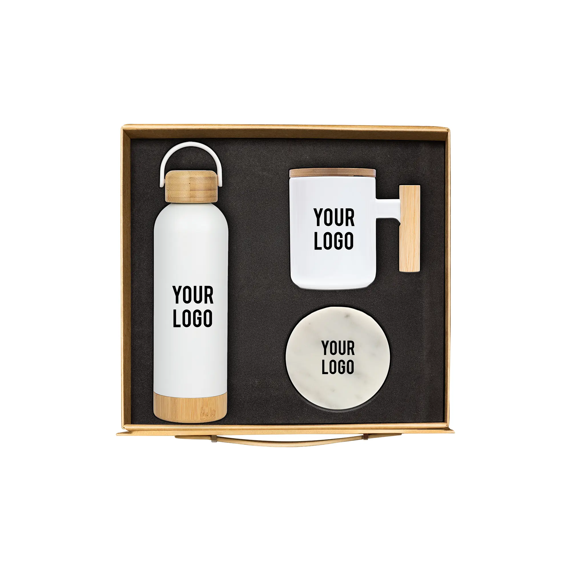 Nordic White corporate gift set bamboo bottle ceramic mug marble coaster UAE