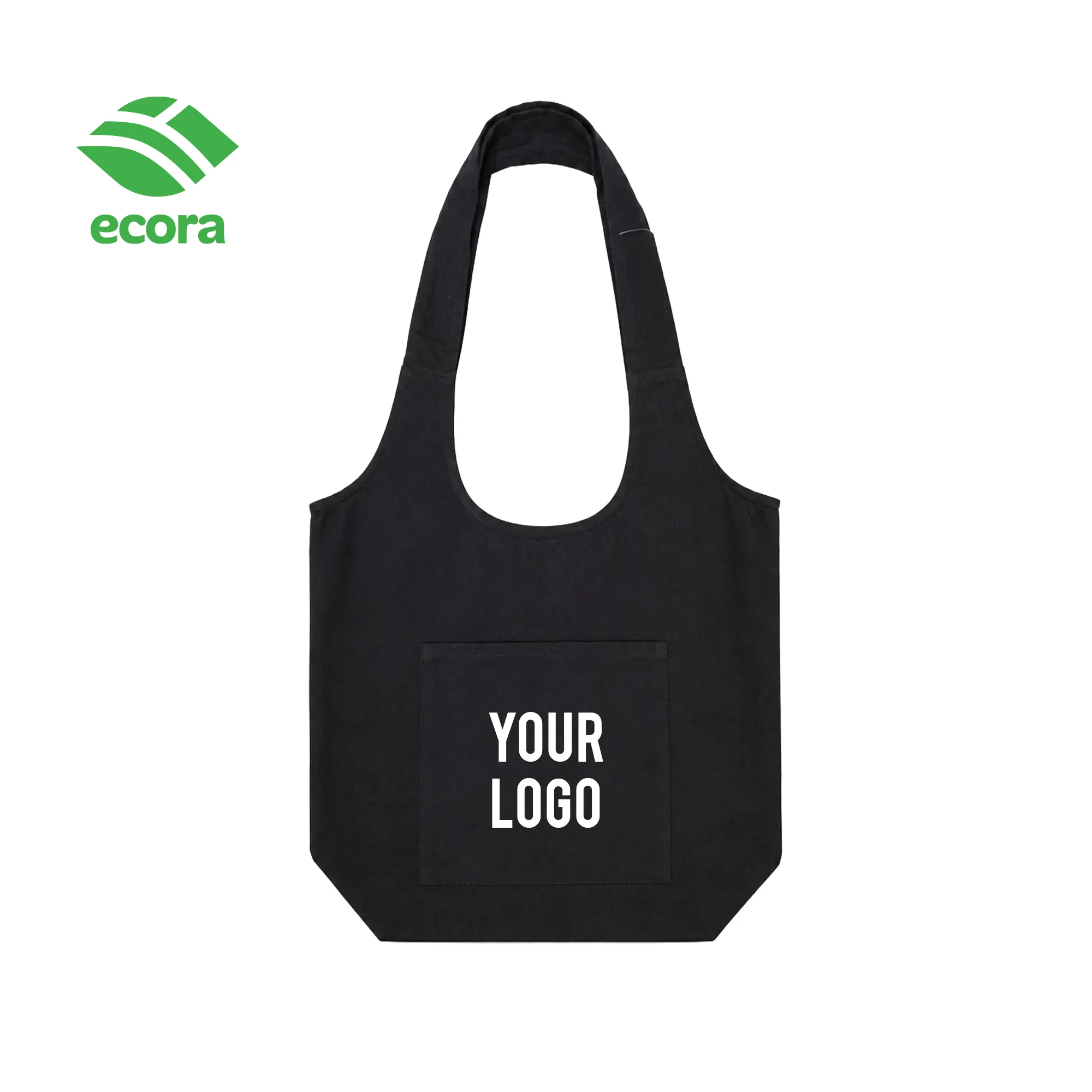 Toto canvas shoulder tote in natural with a large printed logo on the front panel