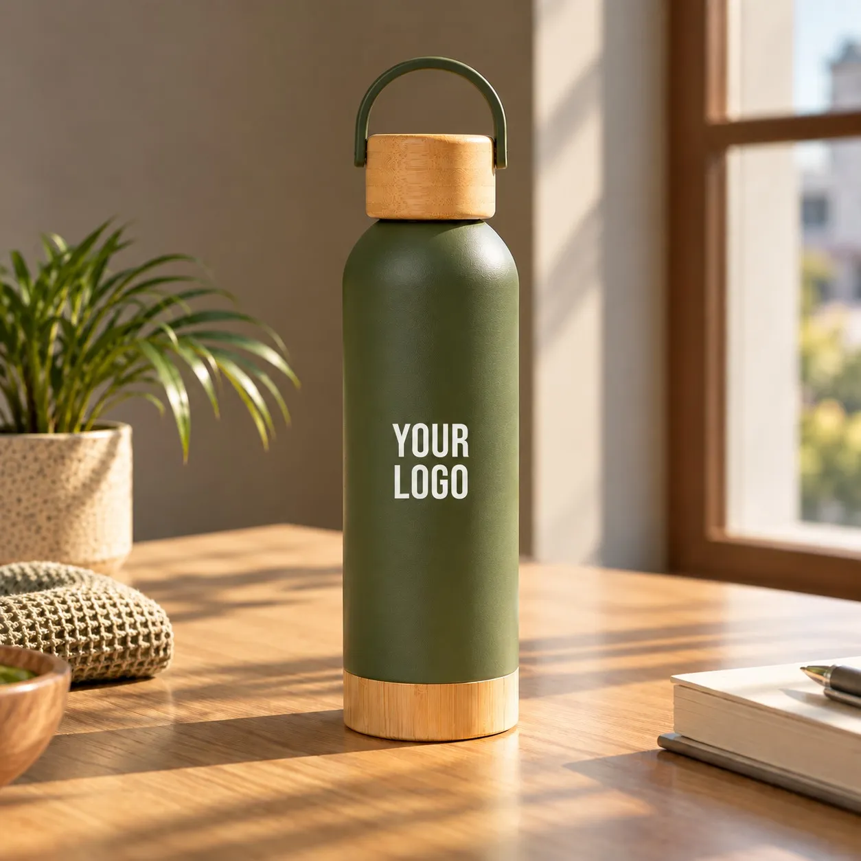 Insulated Bottle With Bamboo Lid BK
