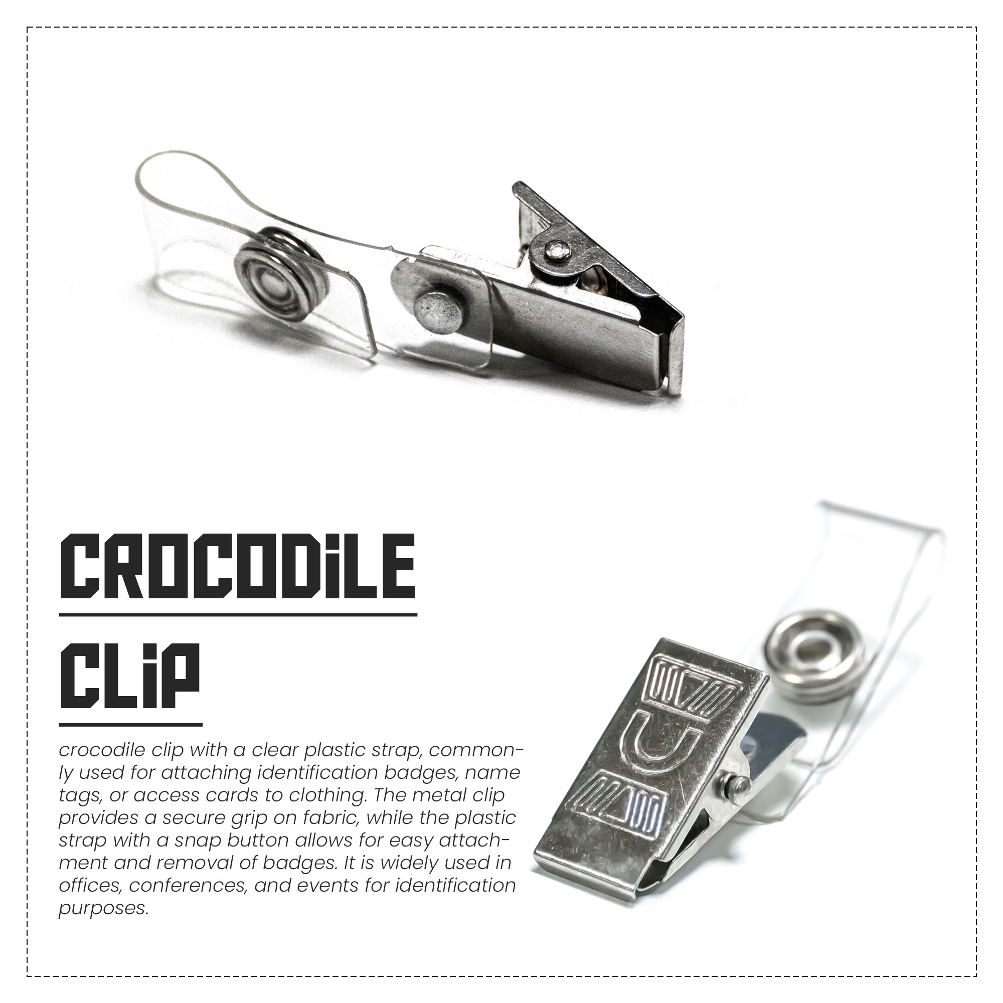 Crocodile Badge Clips with Clear PVC Straps