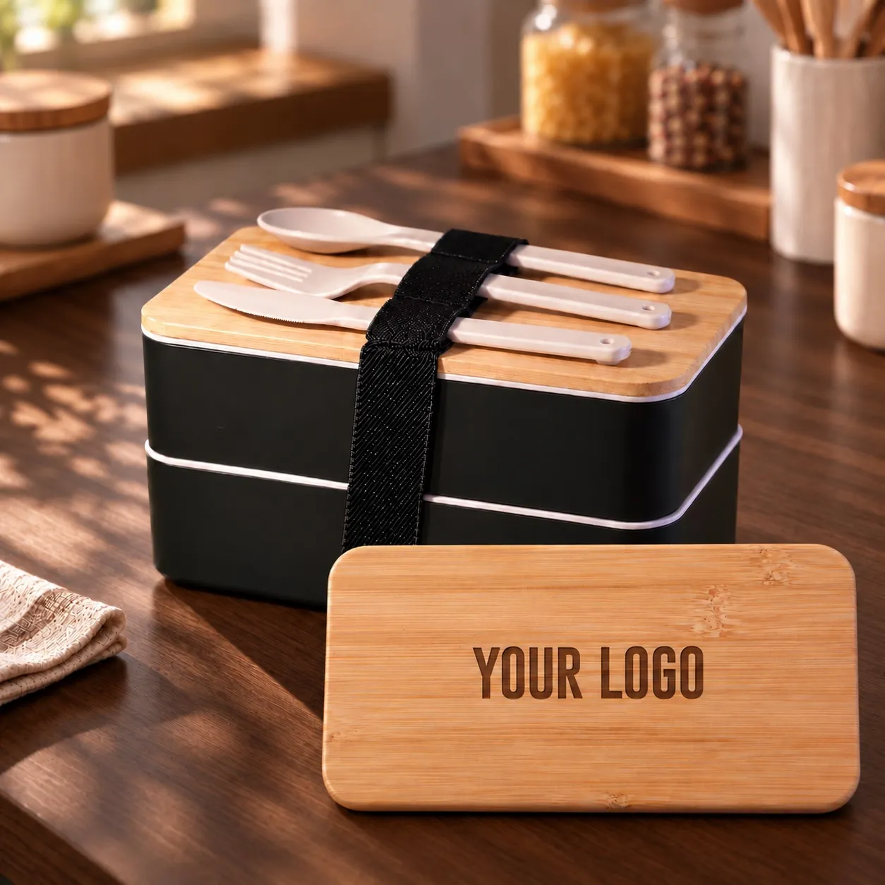 Wheat Straw Double Lunchbox with Bamboo Lid