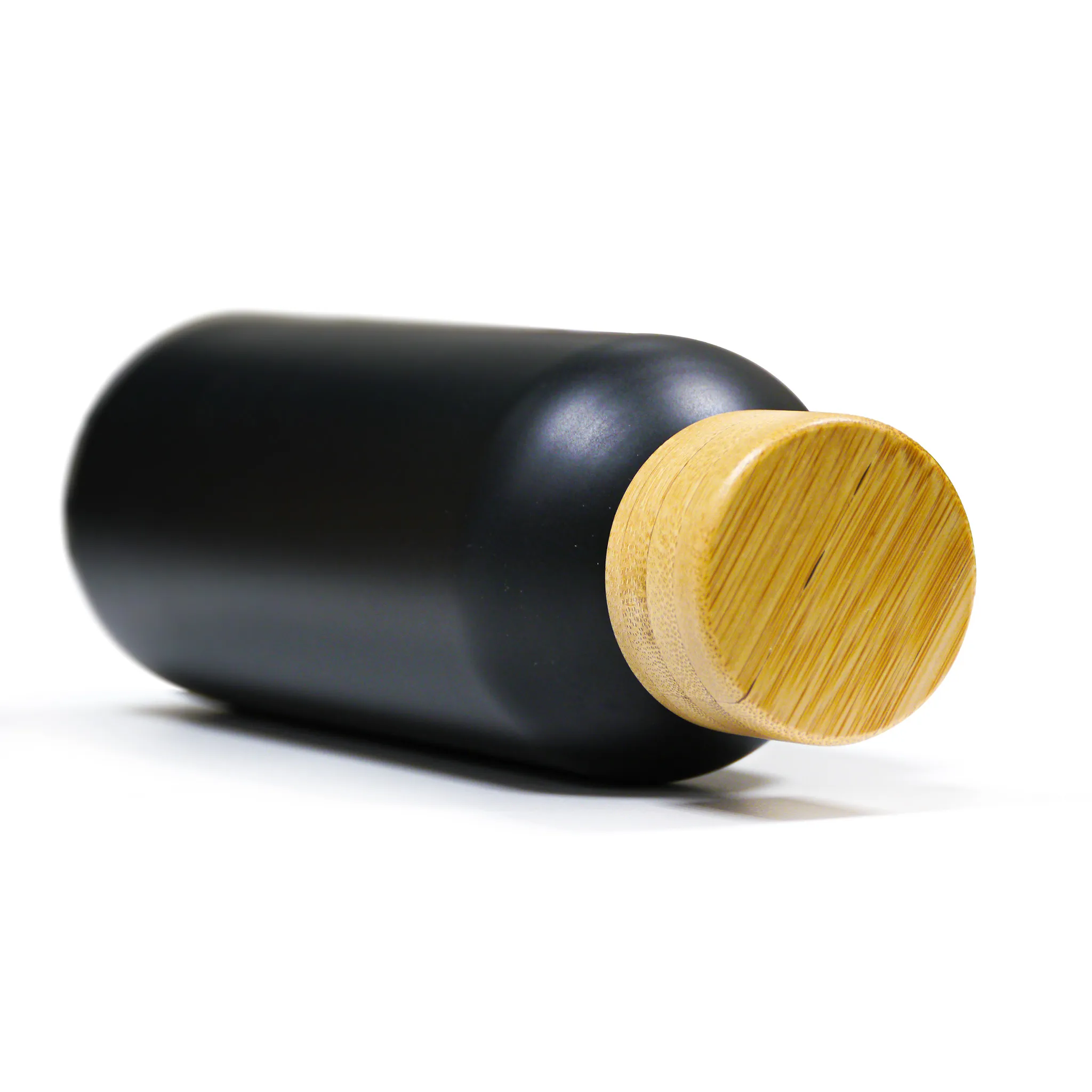Insulated Bottle With Bamboo Lid Black