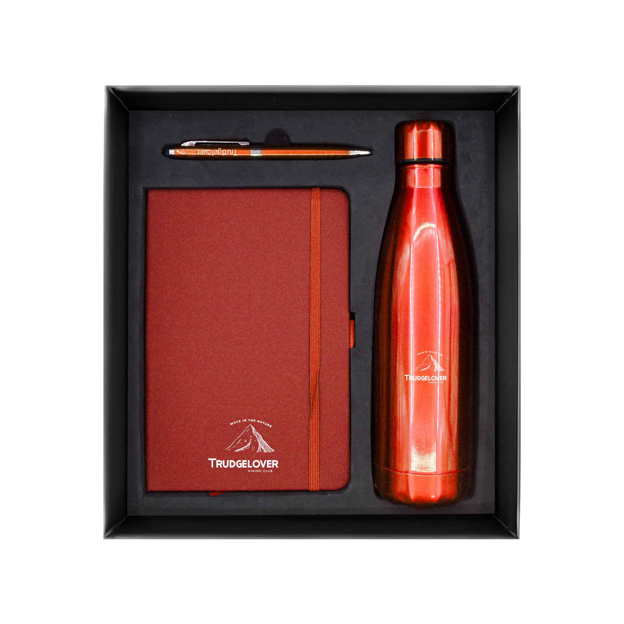 Promotional Giftset with Red Notebook pen and Bottle