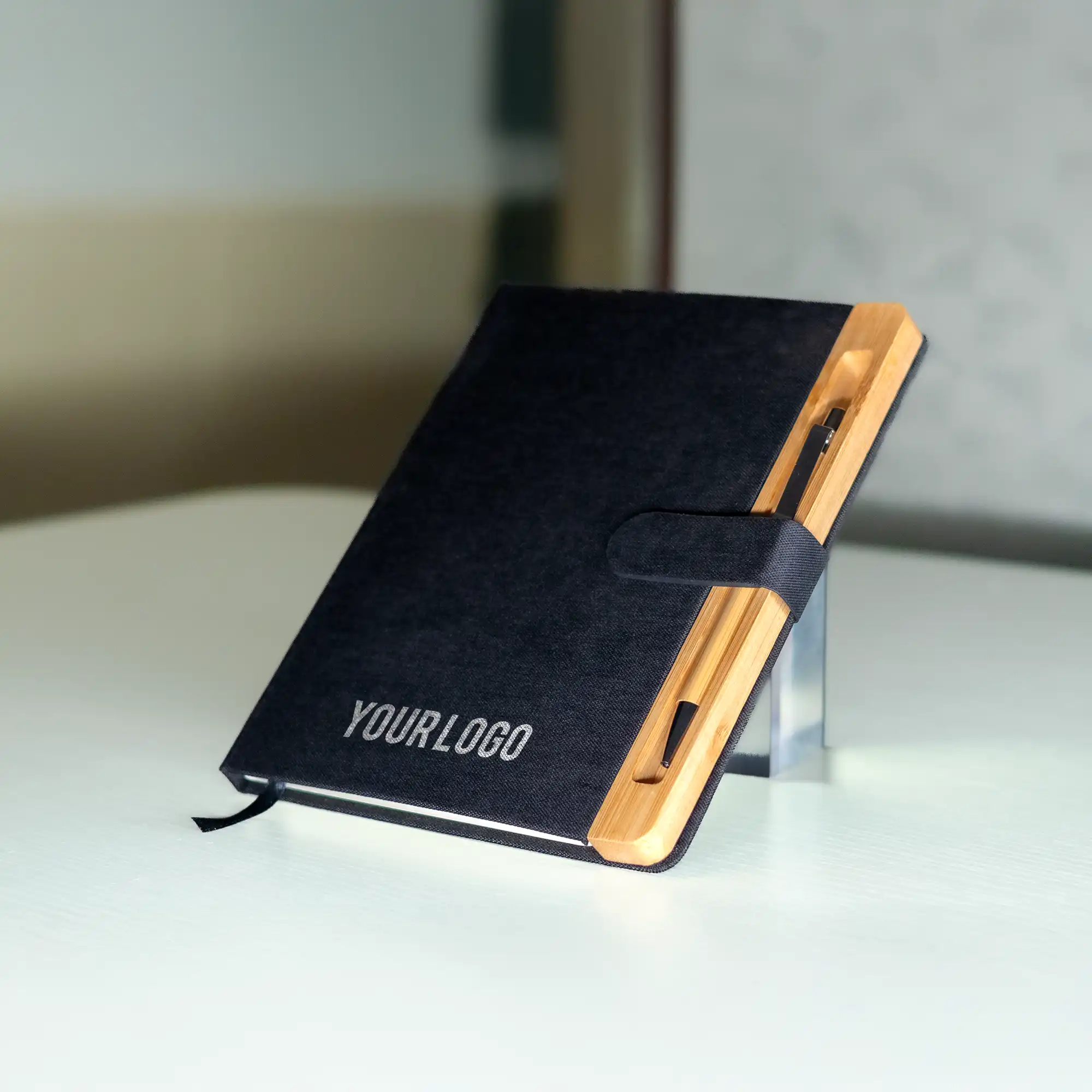 Magnetic RPET + Bamboo Notebook with Pen