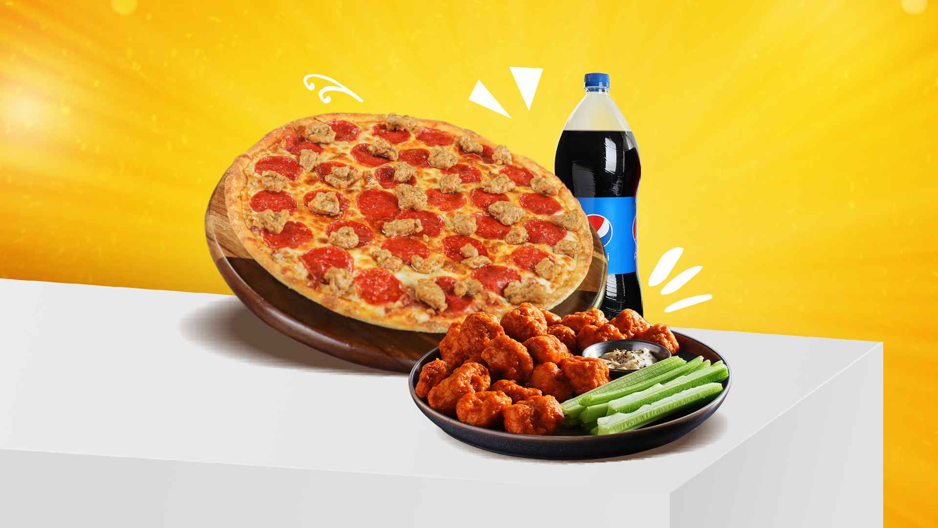 Pizza, Wings And Soda