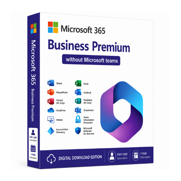 Microsoft 365 Business Premium License (No Microsoft Teams) — 1 Year Subscription