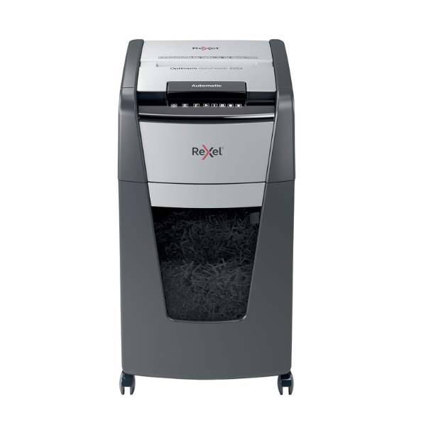 Rexel Optimum AutoFeed+ 225X P-4 Cross Cut Shredder - 225 Sheet Capacity, 60L Bin, Automatic Feed