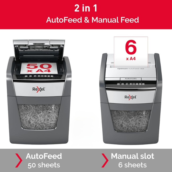 Rexel Optimum AutoFeed+ 50X Automatic Cross-Cut Paper Shredder thumbnail 4