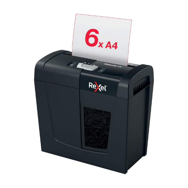Rexel Secure X6 Cross Cut Paper Shredder 6 Sheet P-4 Security Black thumbnail 4