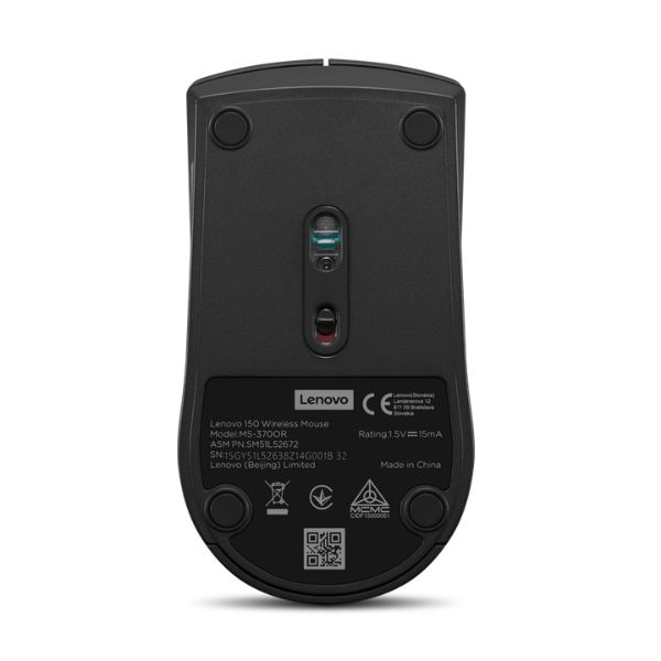 Lenovo 150 Wireless Mouse 2.4GHz 1000 DPI Ambidextrous Black (4Y51M70369) thumbnail 3