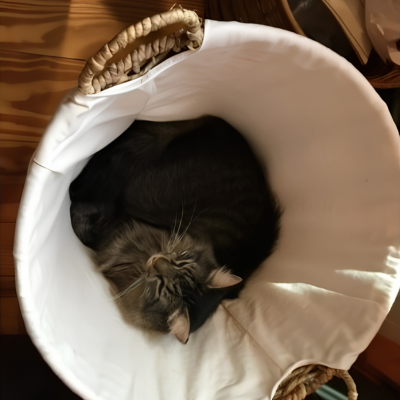 Cat in a laundry basket