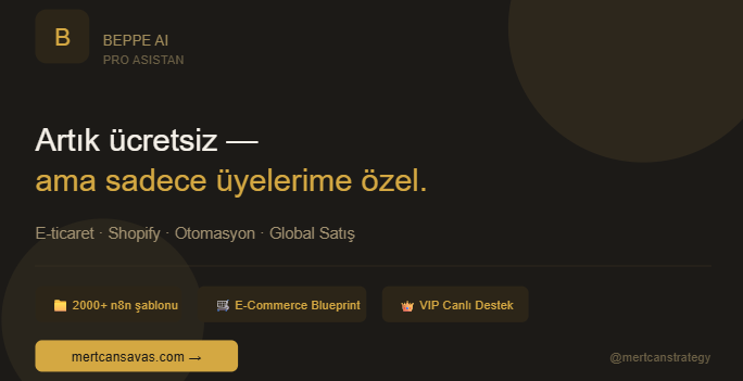 🤖 Beppe AI artık ücretsiz — ama sadece üyelerime özel. E-ticaret soruları için ChatGPT'ye yazıyorsanız, size kötü bir haberim var.
