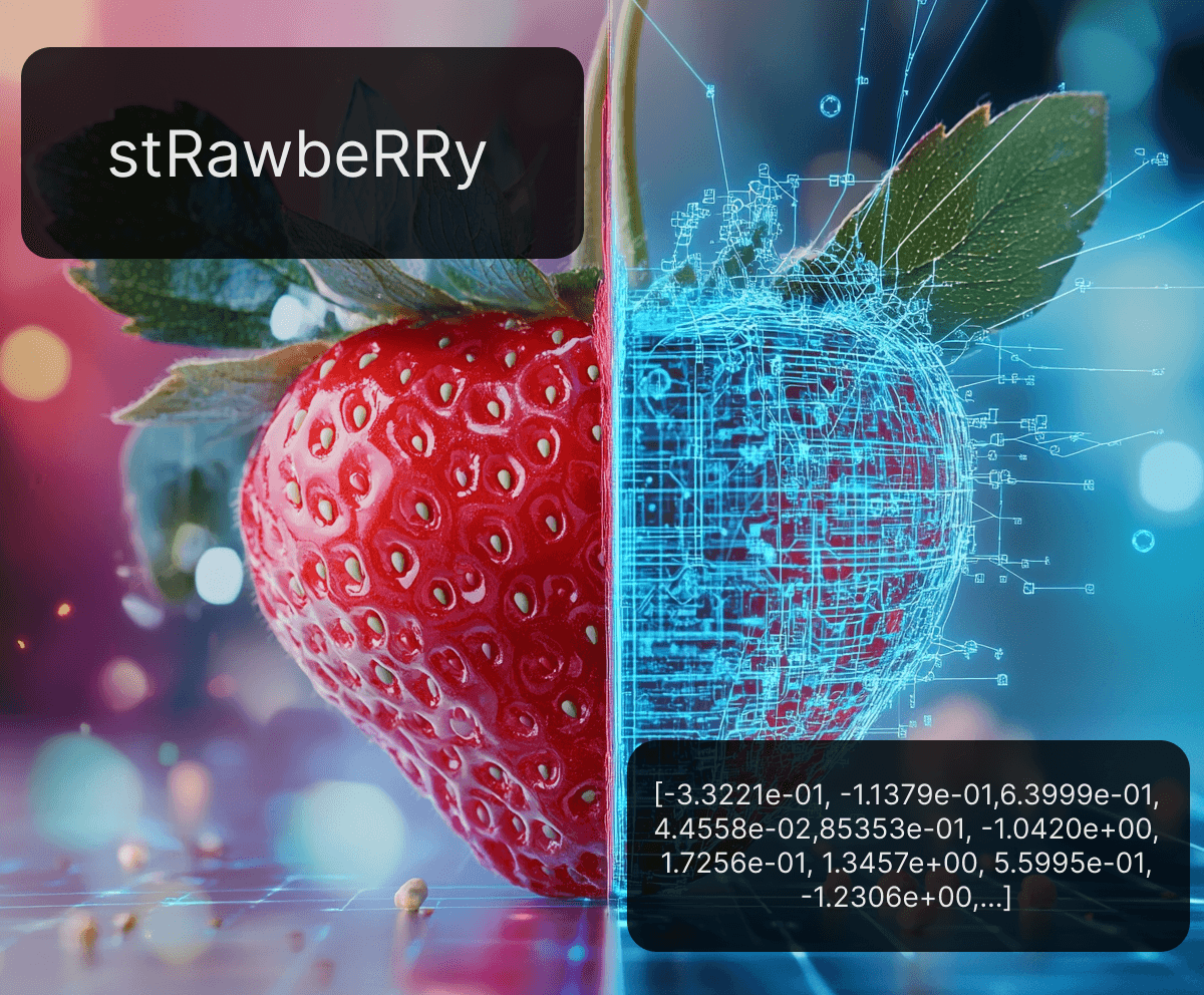 Illustrasjon av sammenhengen mellom menneskelig forståelse og maskinell forståelse av jordbær